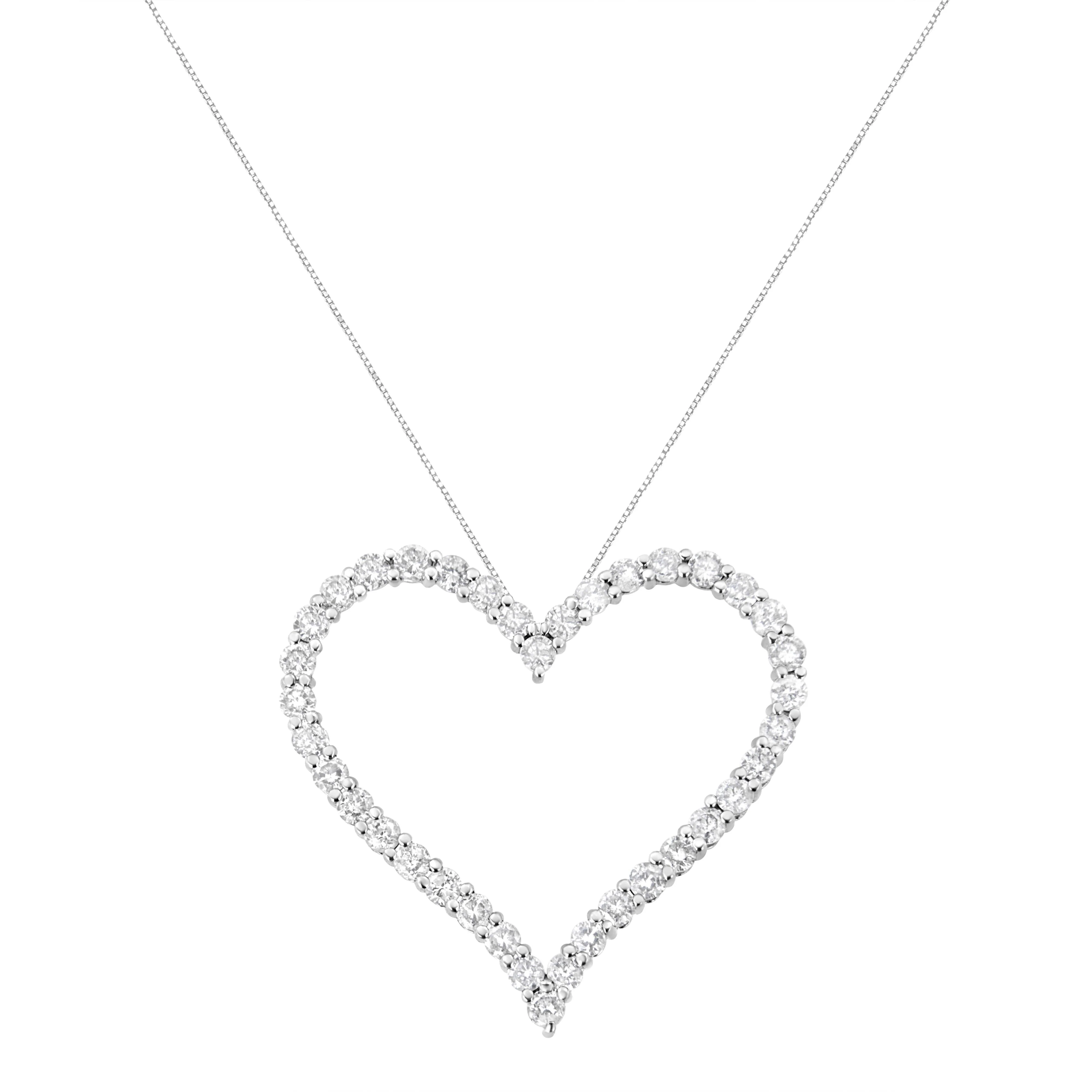 .925 Sterling Silver 3.0 cttw Round-Cut Diamond Open Heart Pendant Necklace (I-J Color, I2-I3 Clarity) - 18" - Image 2