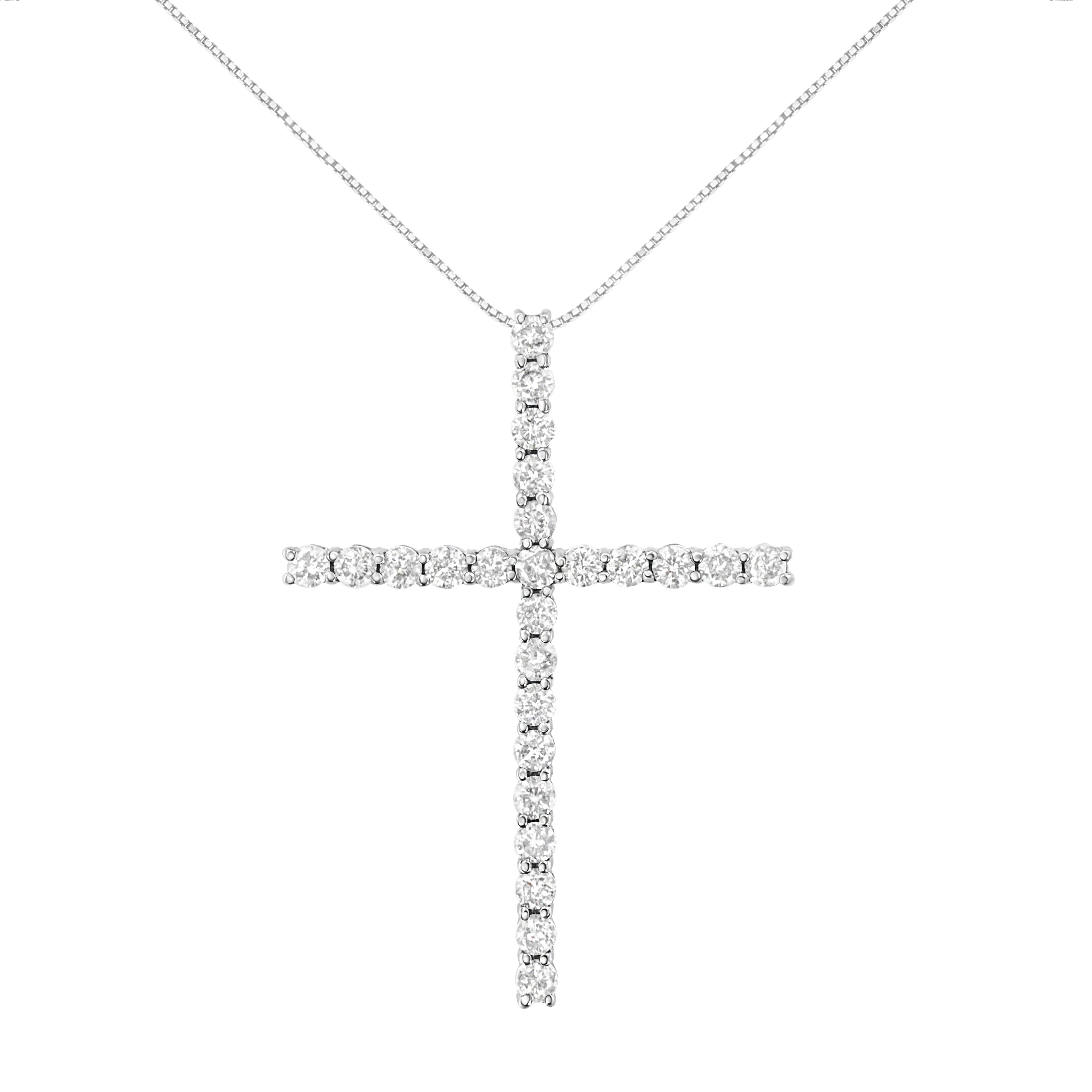 .925 Sterling Silver 3.0 Cttw Round Shape Diamond 1-1/2" Cross Pendant with Box Chain Necklace (I-J Color, I2-I3 Clarity) - 18" - Image 2