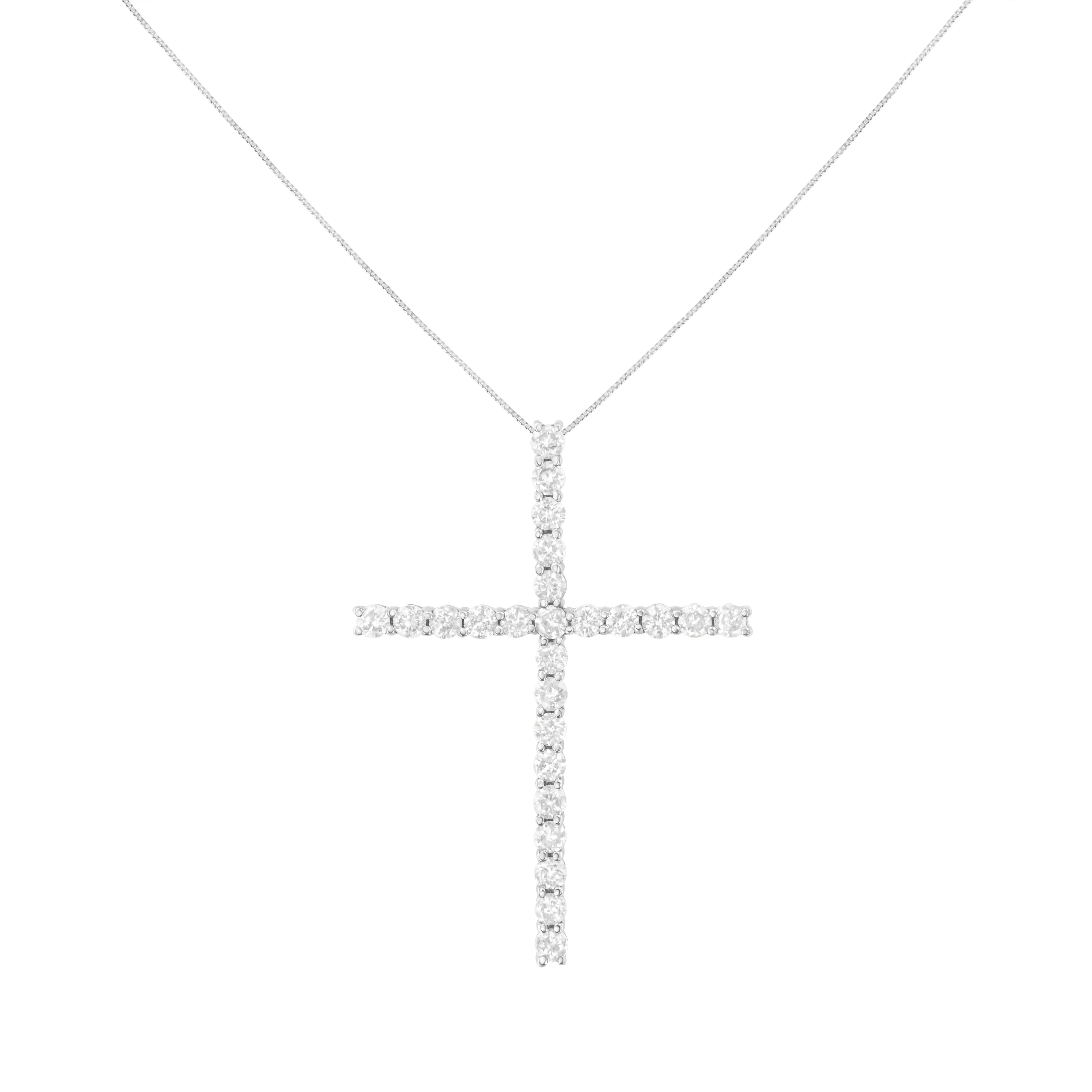 .925 Sterling Silver 3.0 Cttw Round Shape Diamond 1-1/2" Cross Pendant with Box Chain Necklace (I-J Color, I2-I3 Clarity) - 18" - Image 3