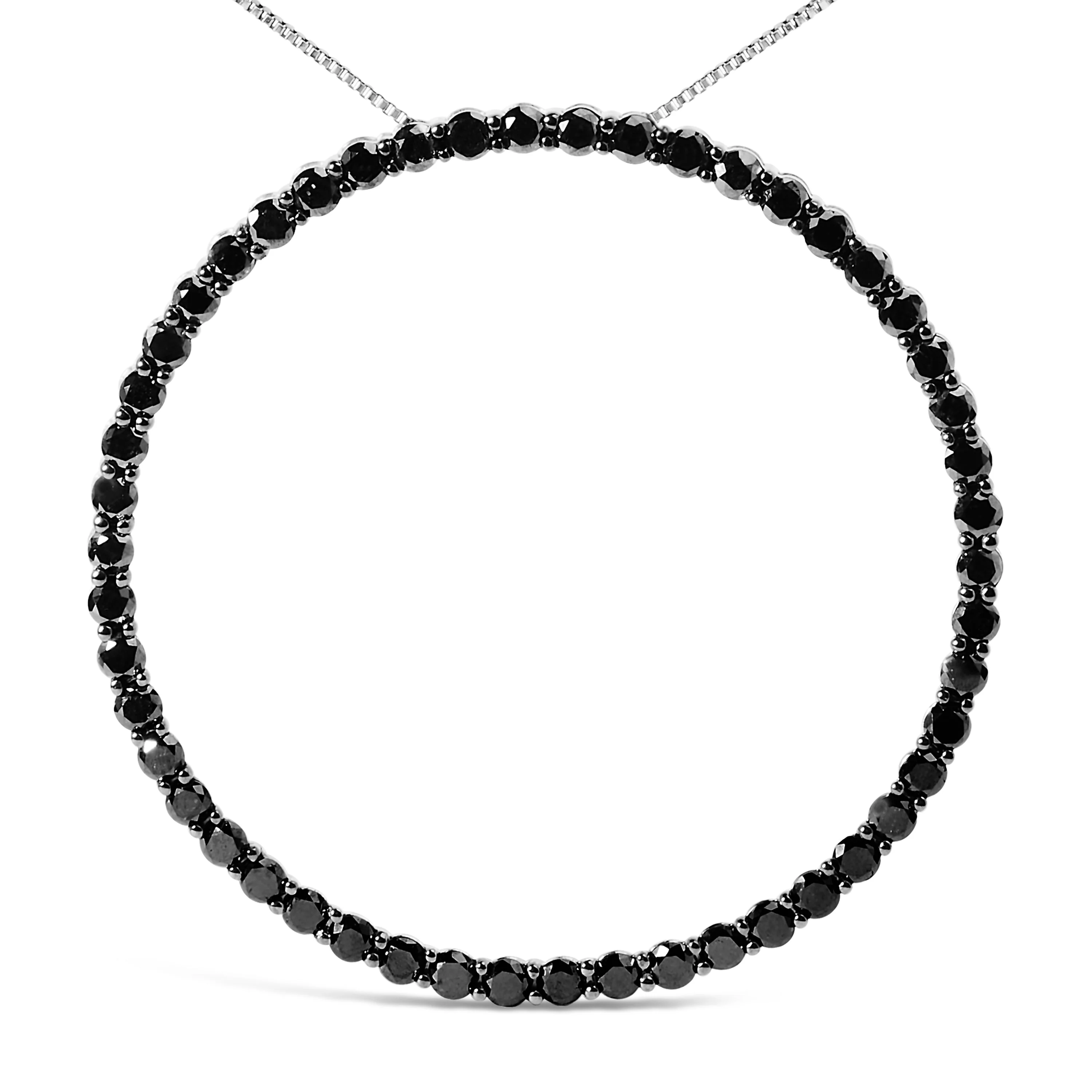 .925 Sterling Silver 4.0 Cttw Black Diamond Open Hoop Circle 18" Pendant Necklace (Black Color, I2-I3 Clarity) - Image 5
