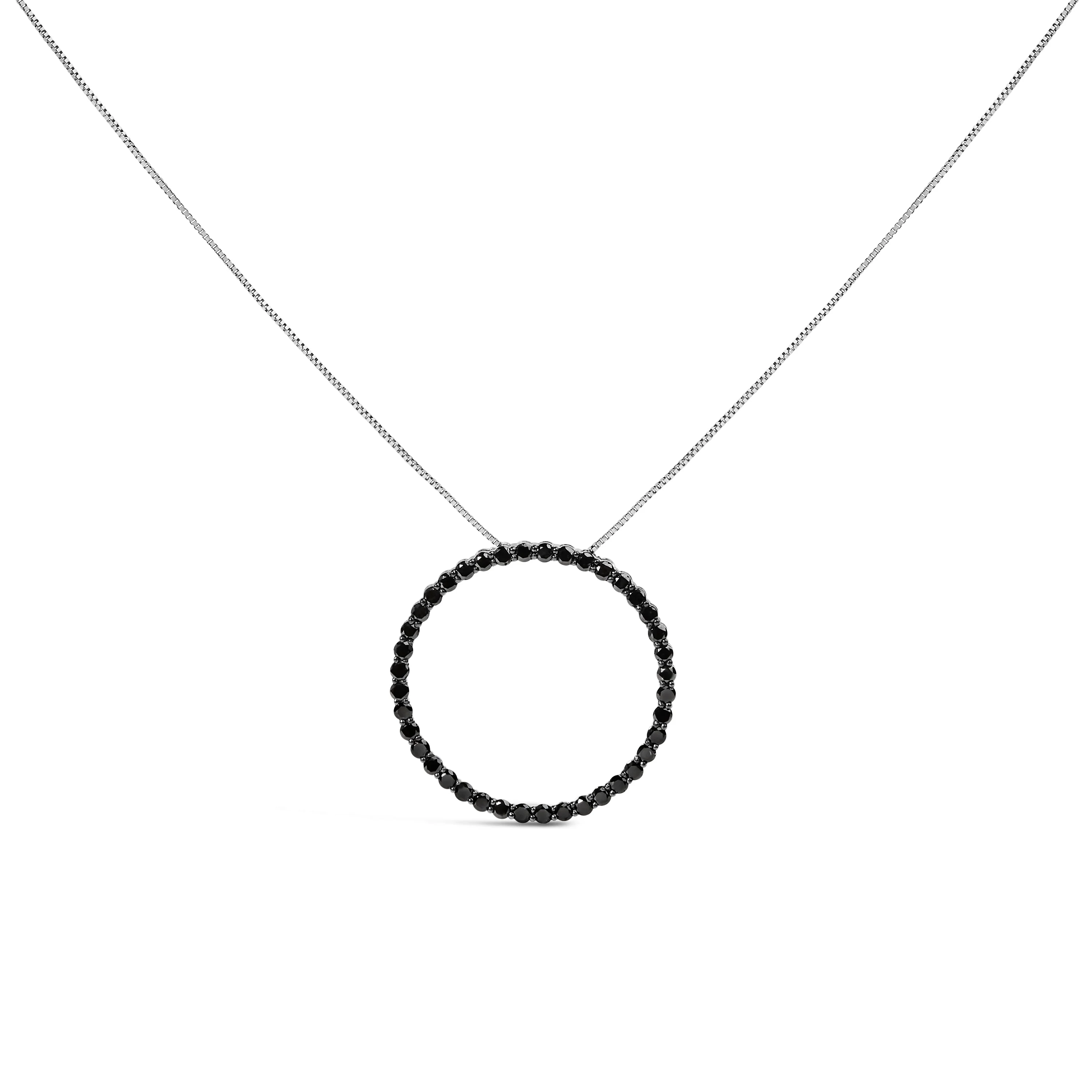 .925 Sterling Silver 4.0 Cttw Black Diamond Open Hoop Circle 18" Pendant Necklace (Black Color, I2-I3 Clarity) - Image 6