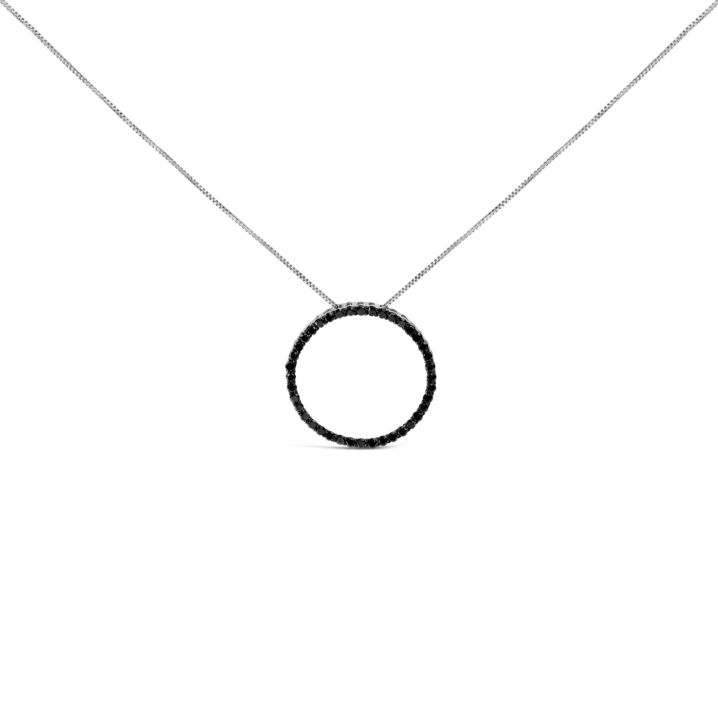 .925 Sterling Silver 4.0 Cttw Black Diamond Open Hoop Circle 18" Pendant Necklace (Black Color, I2-I3 Clarity) - Image 8
