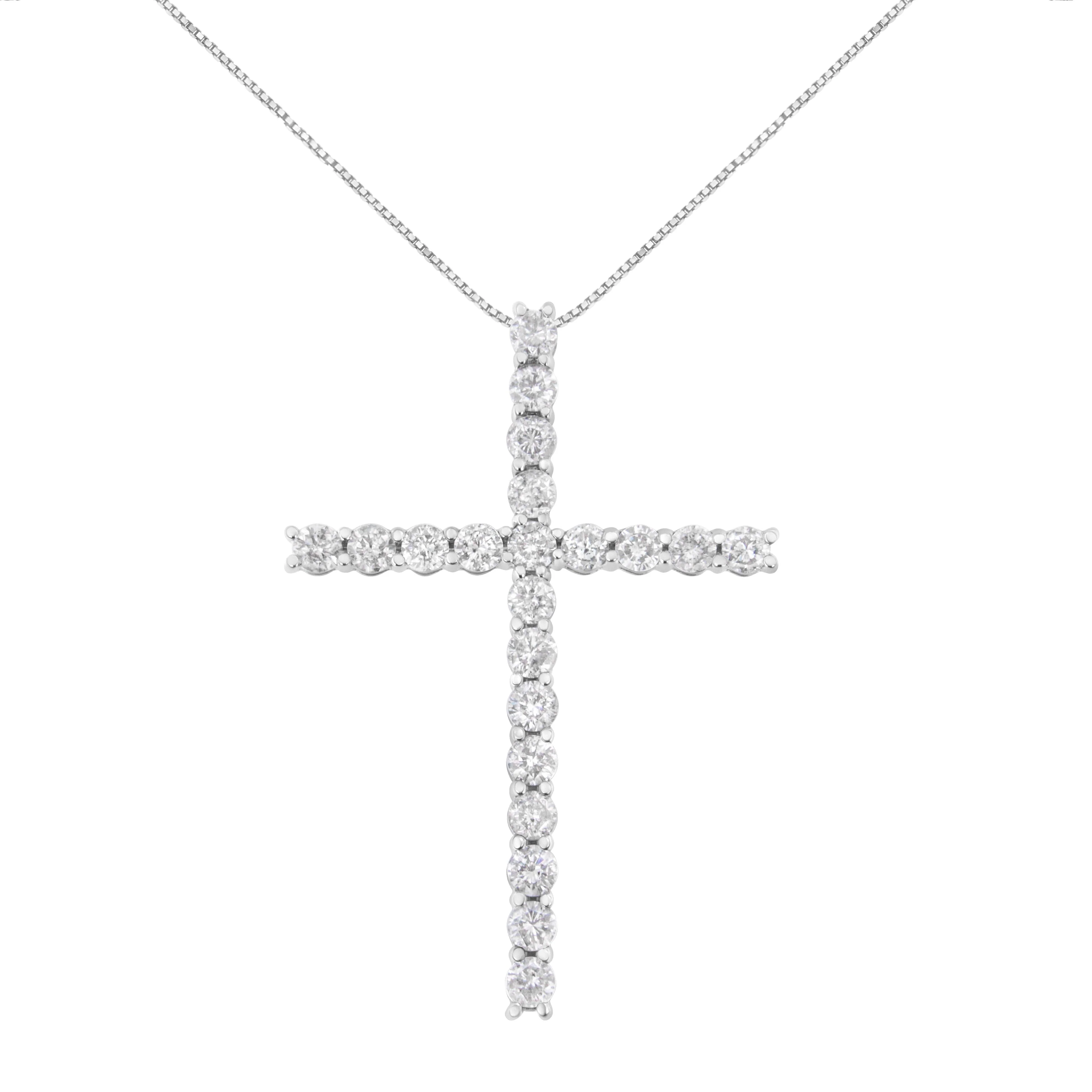 .925 Sterling Silver 4.0 Cttw Diamond 2-1/4" Cross Pendant with Box Chain Necklace (I-J Color, I1-I2 Clarity) - 18"