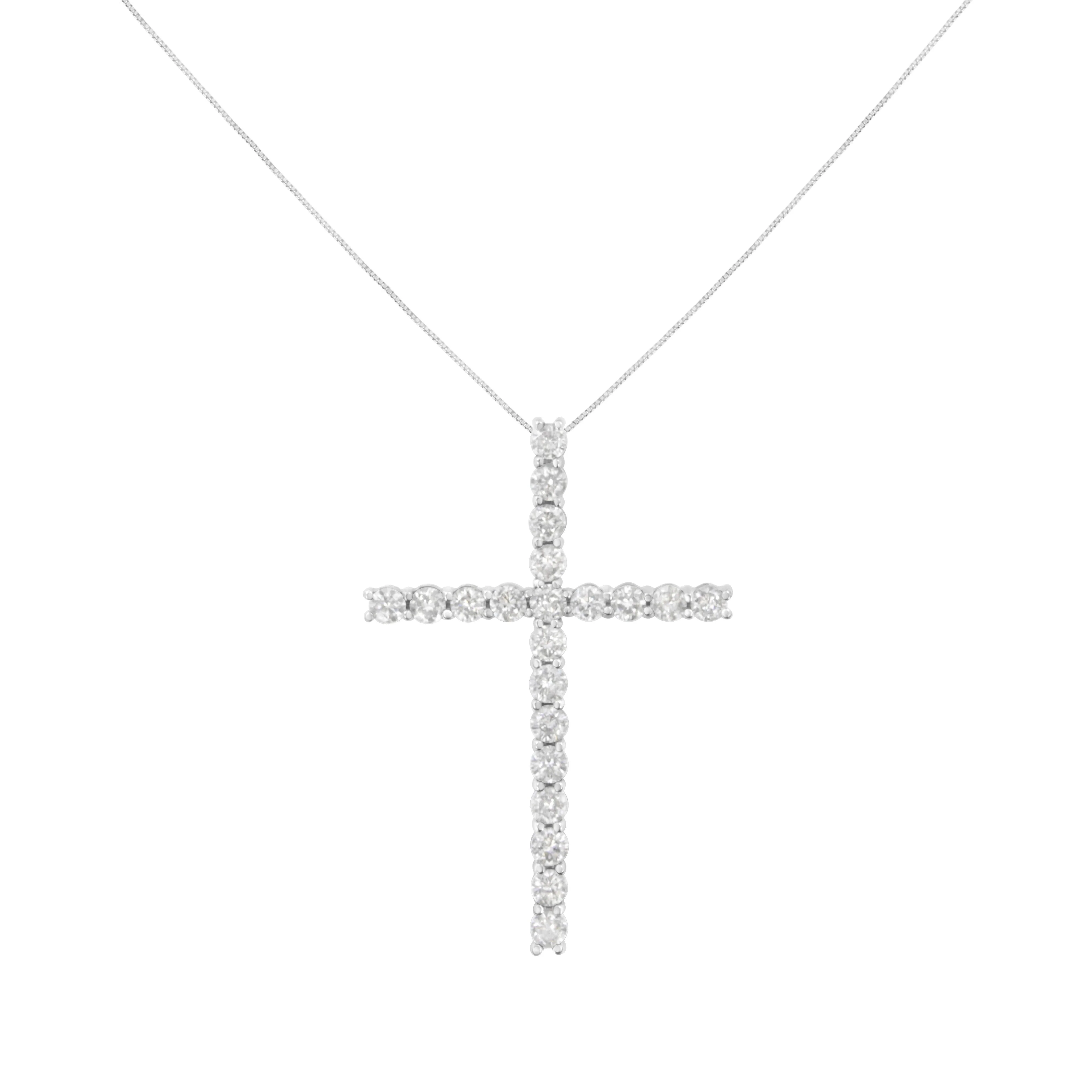 .925 Sterling Silver 4.0 Cttw Diamond 2-1/4" Cross Pendant with Box Chain Necklace (I-J Color, I1-I2 Clarity) - 18" - Image 2