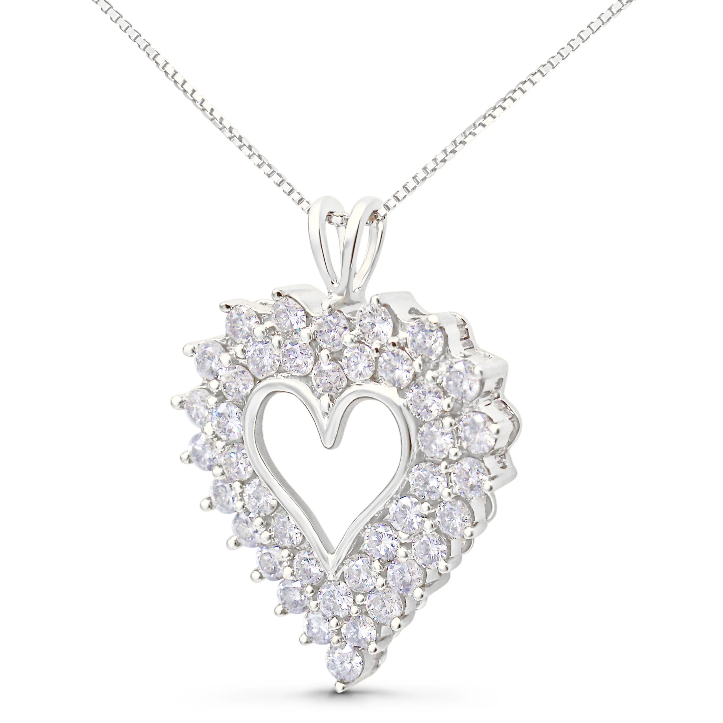 925 Sterling Silver 4.0 Cttw Diamond Two Row Open Heart 18" Pendant Necklace (I-J Color, I2-I3 Clarity) - Image 2