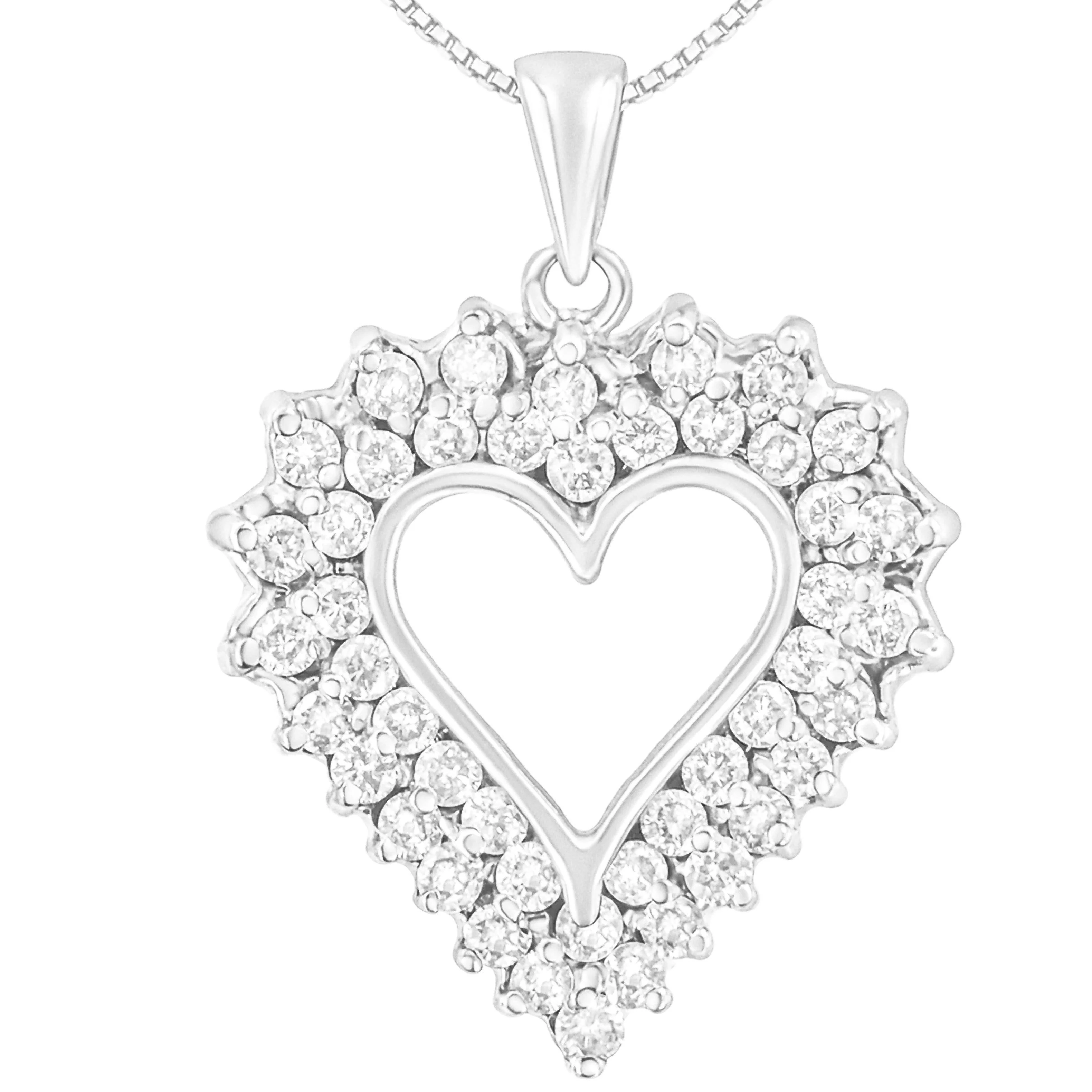 925 Sterling Silver 4.0 Cttw Diamond Two Row Open Heart 18" Pendant Necklace (I-J Color, I2-I3 Clarity) - Image 3