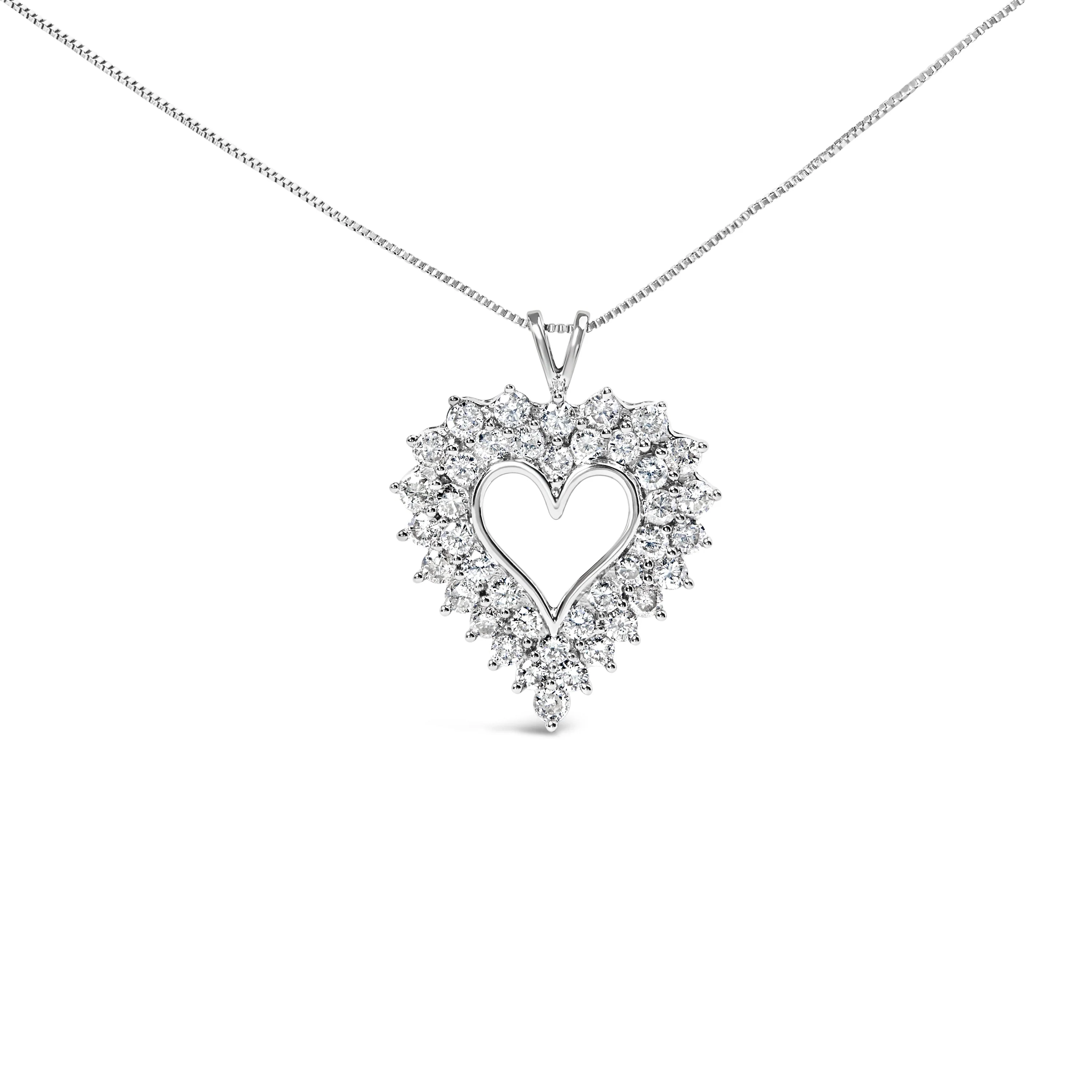 925 Sterling Silver 4.0 Cttw Diamond Two Row Open Heart 18" Pendant Necklace (I-J Color, I2-I3 Clarity) - Image 4