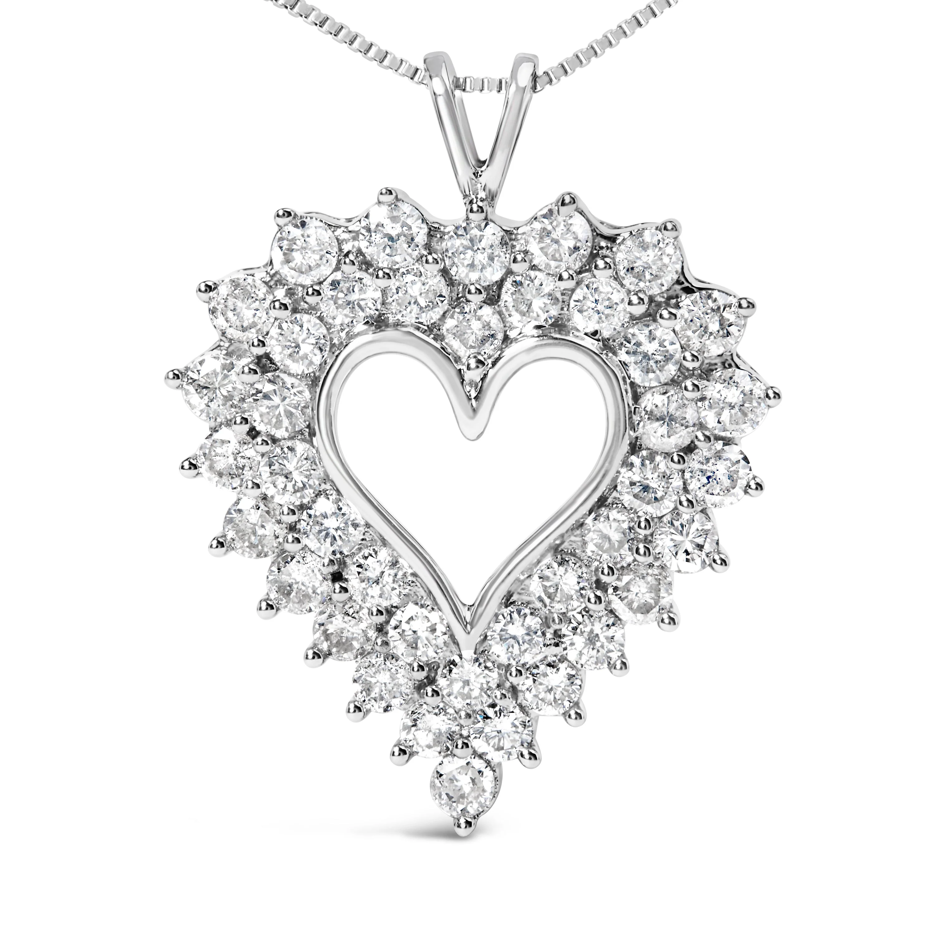 925 Sterling Silver 4.0 Cttw Diamond Two Row Open Heart 18" Pendant Necklace (I-J Color, I2-I3 Clarity) - Image 5