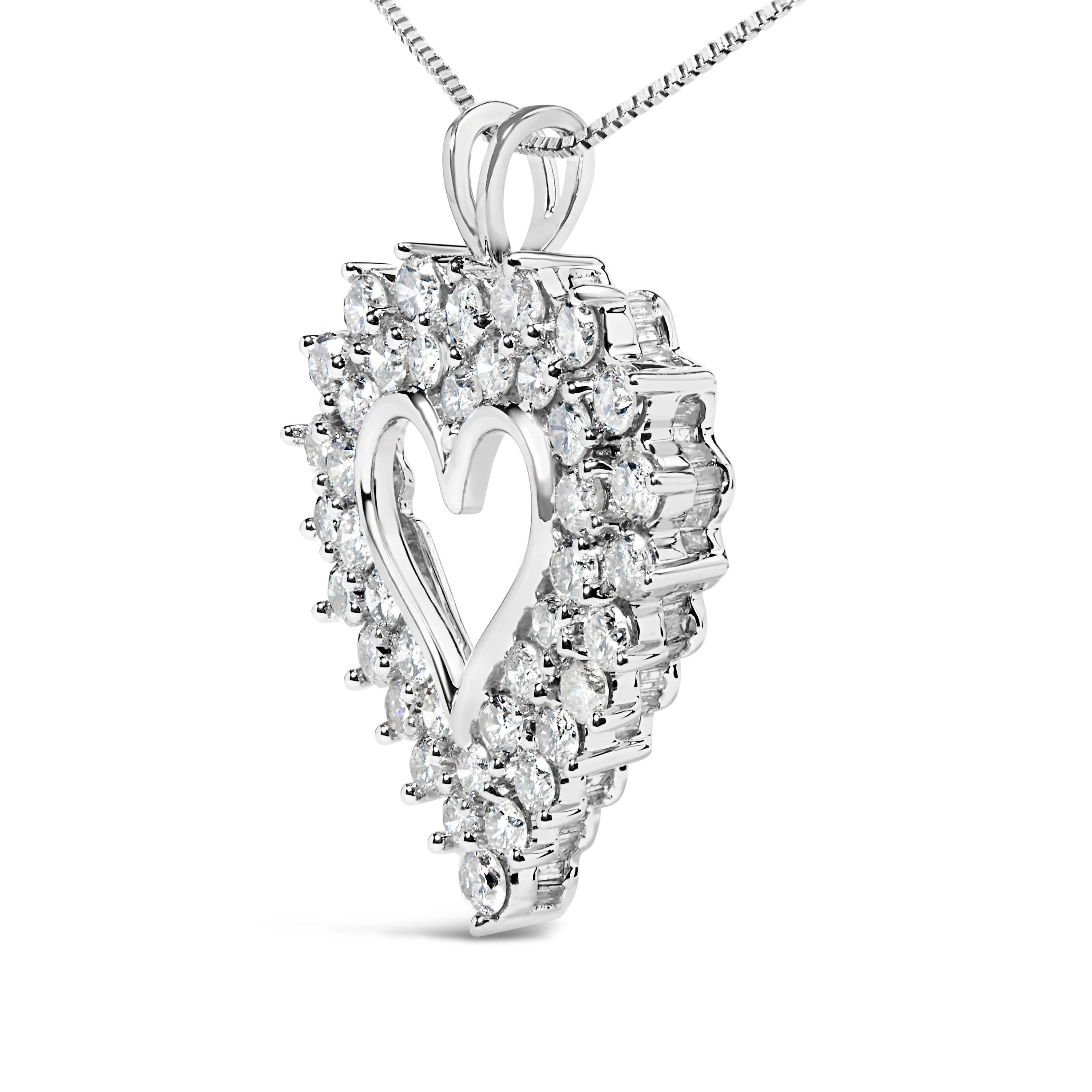 925 Sterling Silver 4.0 Cttw Diamond Two Row Open Heart 18" Pendant Necklace (I-J Color, I2-I3 Clarity) - Image 6