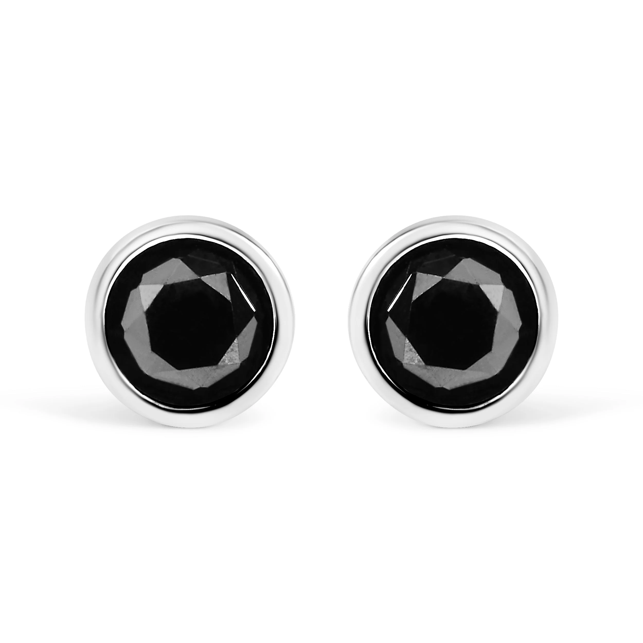 .925 Sterling Silver 4.00 Cttw Round Brilliant-Cut Black Diamond Bezel-Set Stud Earrings with Screw Backs (Fancy Color-Enhanced, I2-I3 Clarity)