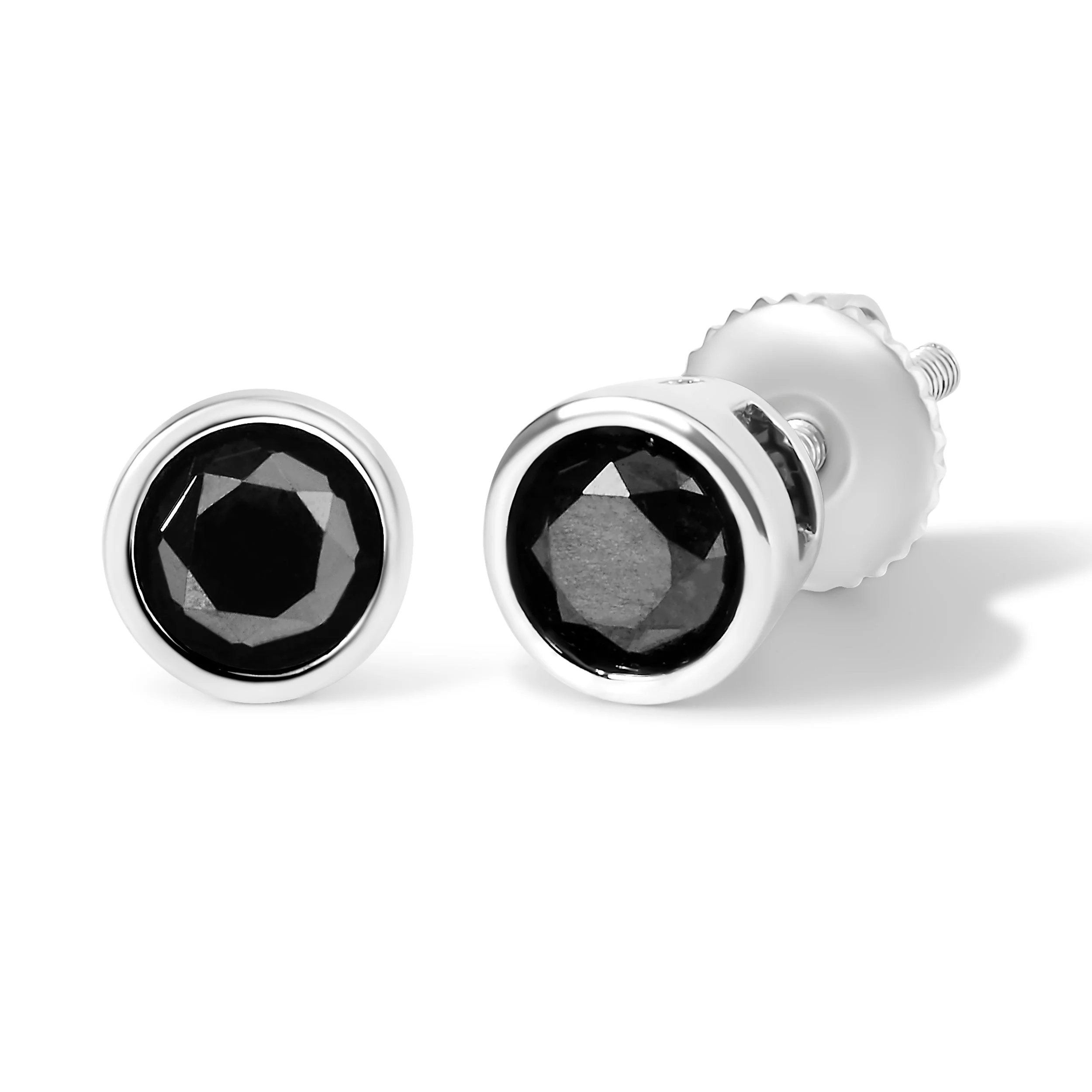 .925 Sterling Silver 4.00 Cttw Round Brilliant-Cut Black Diamond Bezel-Set Stud Earrings with Screw Backs (Fancy Color-Enhanced, I2-I3 Clarity) - Image 2
