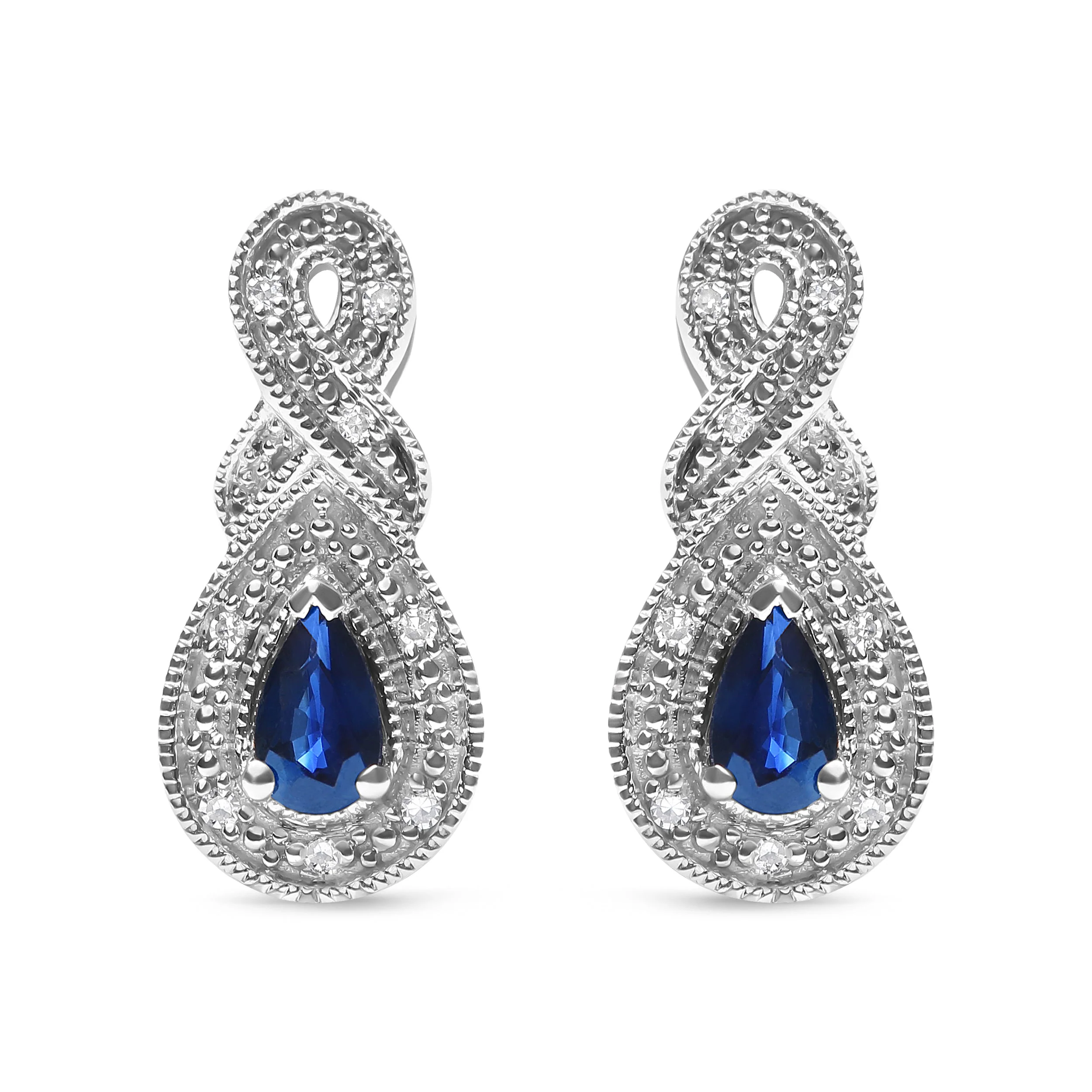 .925 Sterling Silver 4.5 x 3mm Pear Sapphire Gemstone and Diamond Accent Infinity Drop Stud Earrings (H-I Color, SI1-SI2 Clarity)