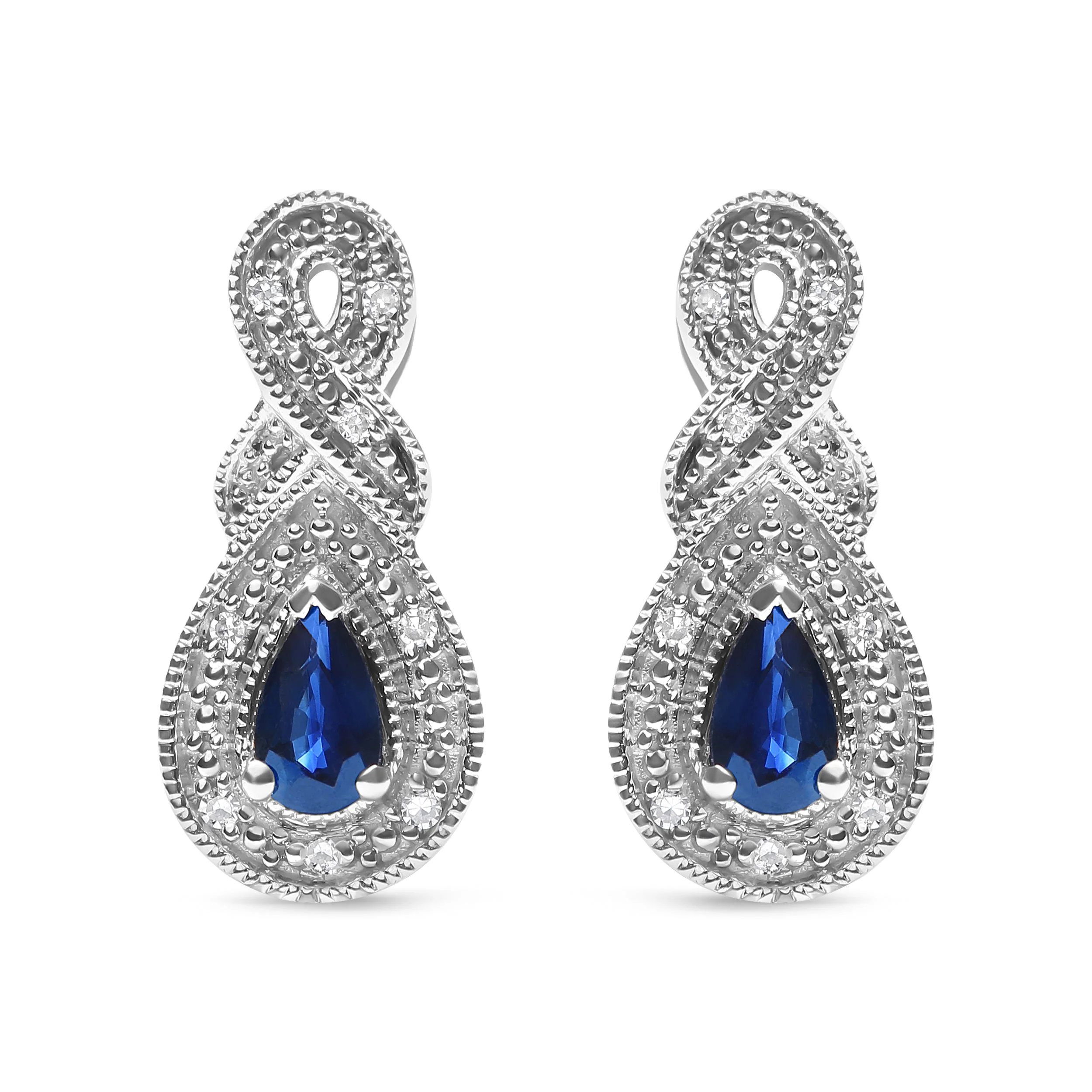 .925 Sterling Silver 4.5 x 3mm Pear Sapphire Gemstone and Diamond Accent Infinity Drop Stud Earrings (H-I Color, SI1-SI2 Clarity) - Image 4