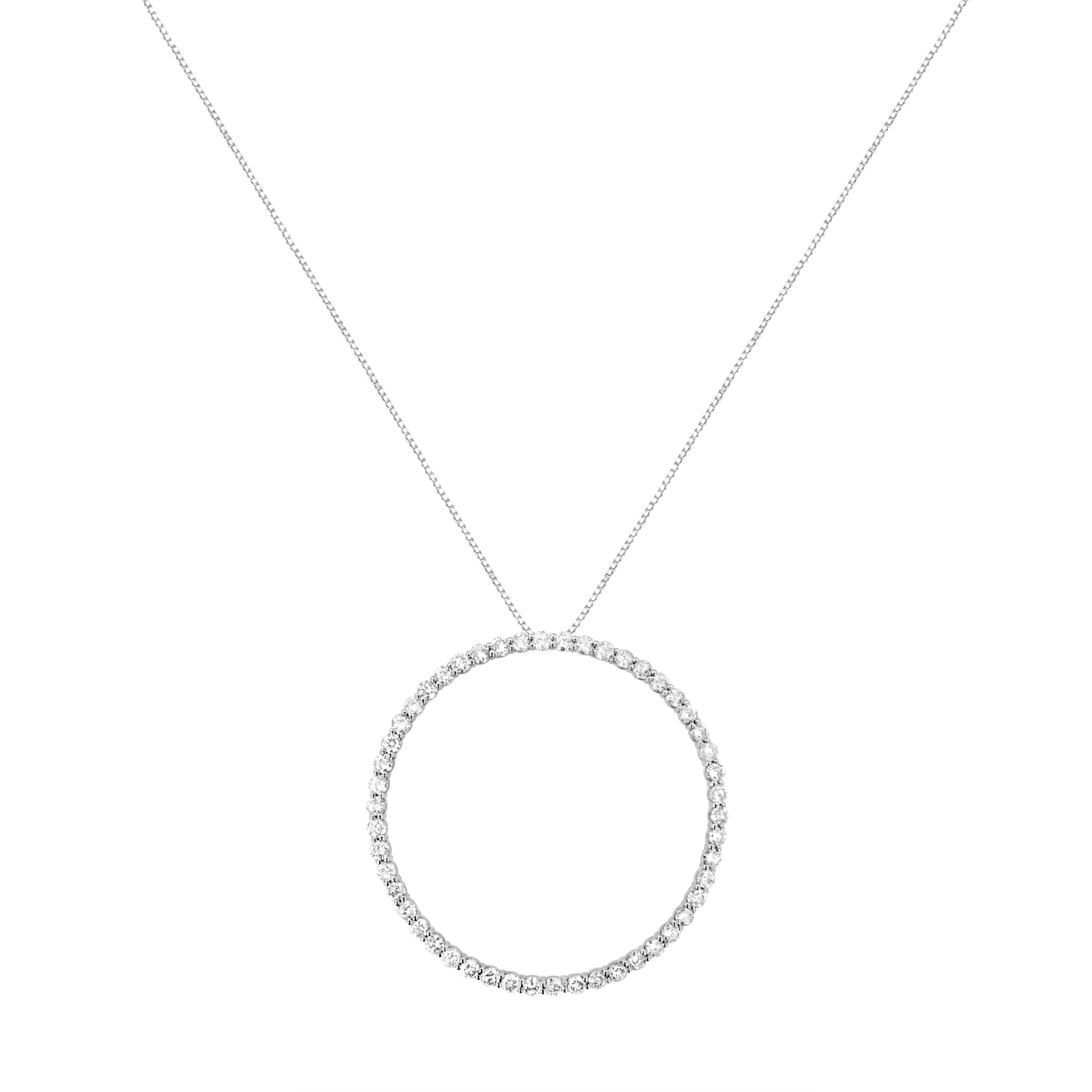 .925 Sterling Silver 4 cttw Prong Set, Round-Cut Diamond Open Circle Hoop 18" Pendant Necklace (J-K Color, I1-I2 Clarity) - Image 2