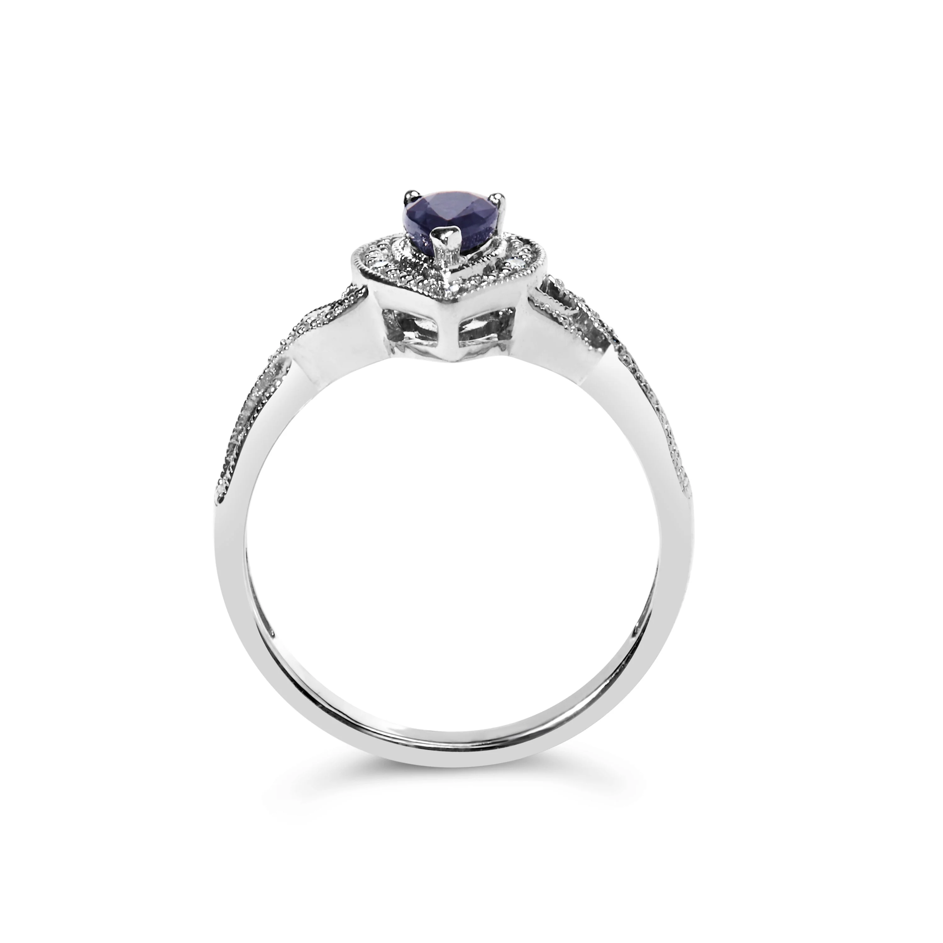 .925 Sterling Silver 6x4mm Pear Sapphire Gemstone with Diamond Accent Fashion Halo Ring (H-I Color, SI1-SI2 Clarity) - Size 7 - Image 10
