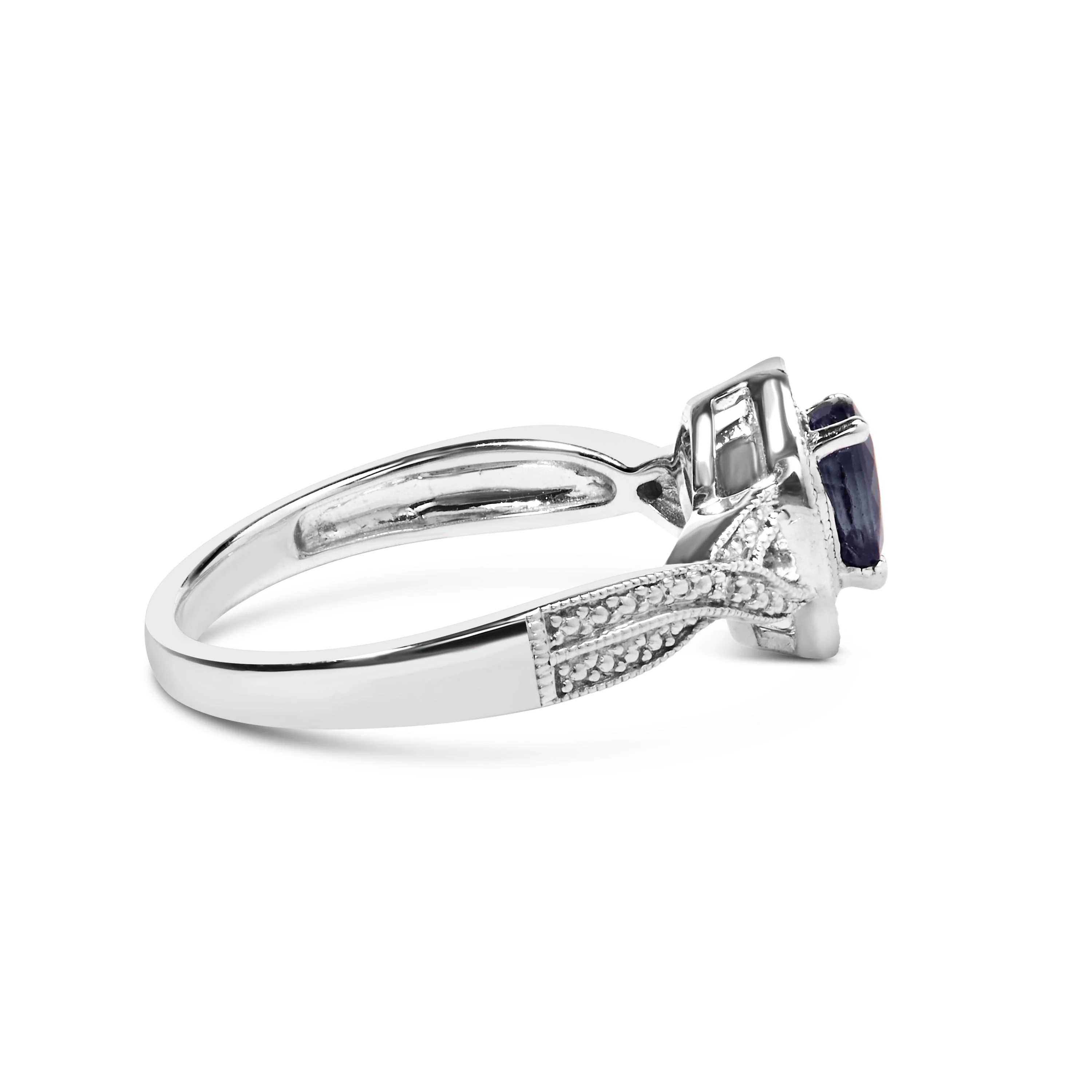 .925 Sterling Silver 6x4mm Pear Sapphire Gemstone with Diamond Accent Fashion Halo Ring (H-I Color, SI1-SI2 Clarity) - Size 7 - Image 2