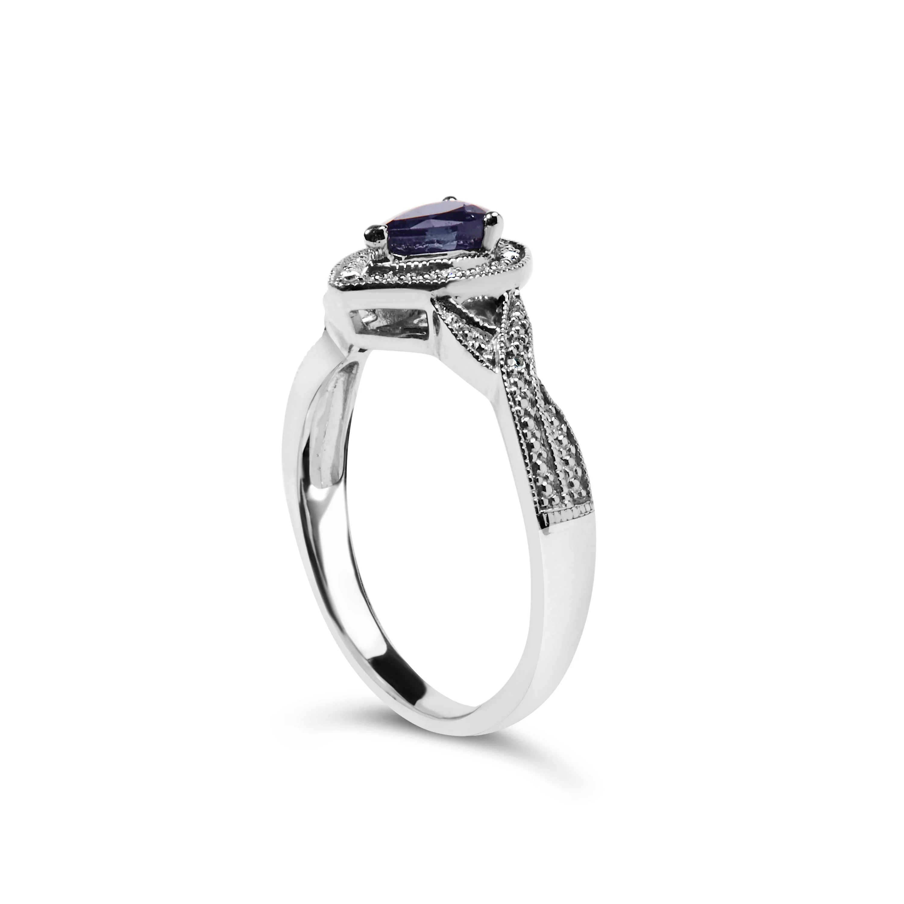 .925 Sterling Silver 6x4mm Pear Sapphire Gemstone with Diamond Accent Fashion Halo Ring (H-I Color, SI1-SI2 Clarity) - Size 7 - Image 4