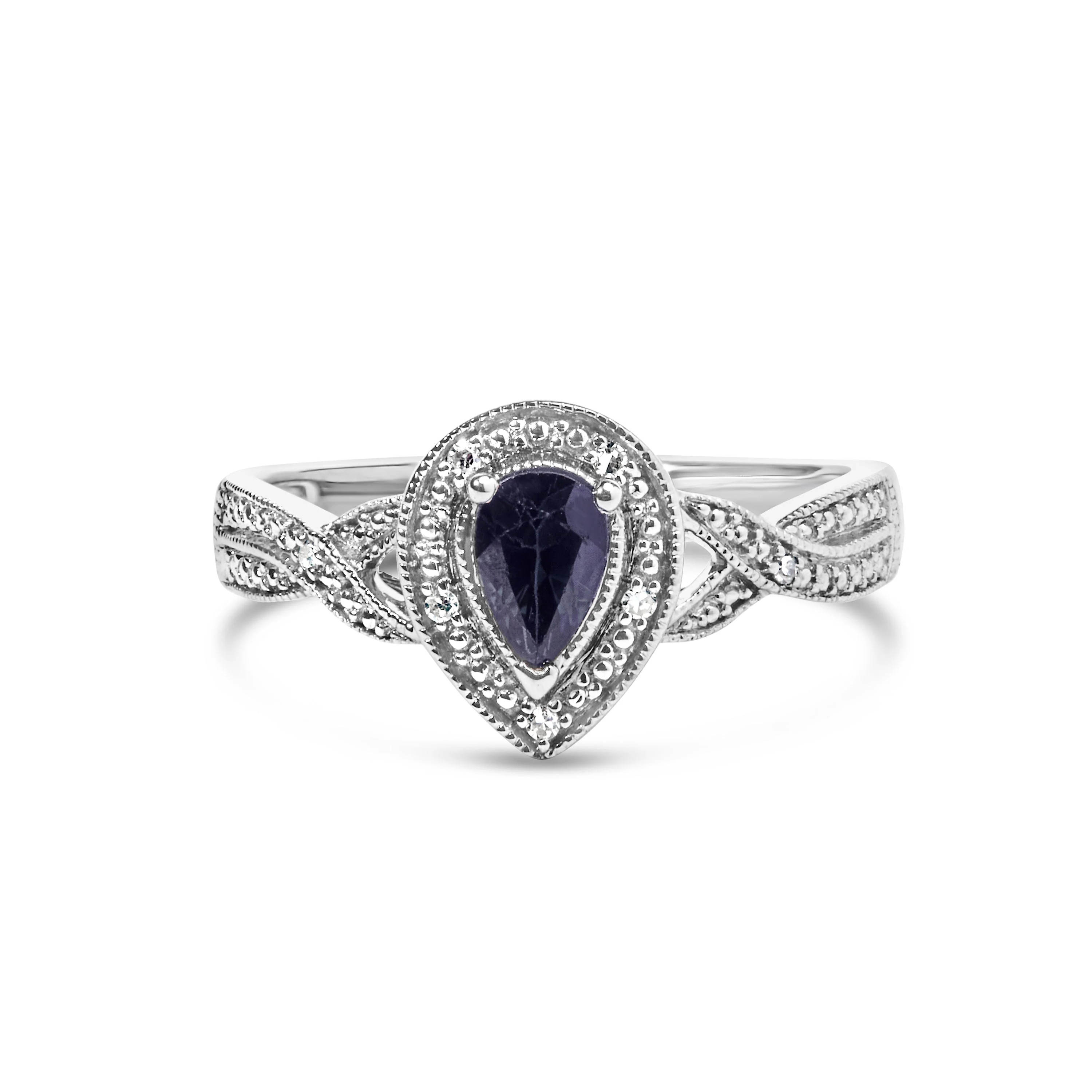 .925 Sterling Silver 6x4mm Pear Sapphire Gemstone with Diamond Accent Fashion Halo Ring (H-I Color, SI1-SI2 Clarity) - Size 7 - Image 6