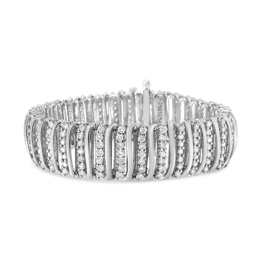 .925 Sterling Silver 8 1/2 Cttw Diamond 7 Row Chevron "S" Curved Link Tennis Bracelet (I-J color, I1-I2 clarity) - 7.25" - Image 5