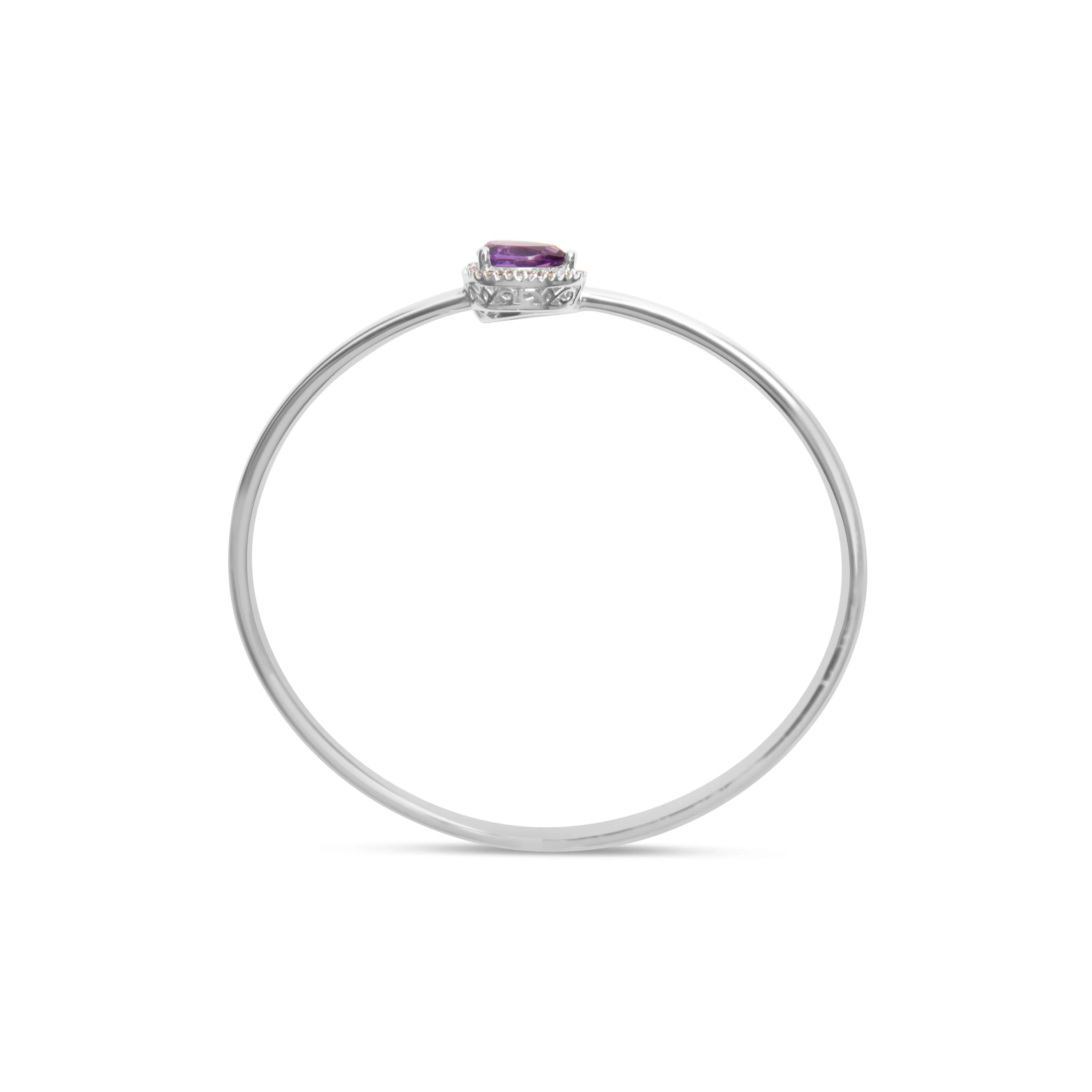 .925 Sterling Silver 8 x 5.5mm Pear Shape Amethyst  and Diamond Accent Halo Bypass Bangle Bracelet (H-I Color, SI1-SI2 Clarity)  - Fits up to 7" Inches - Image 8