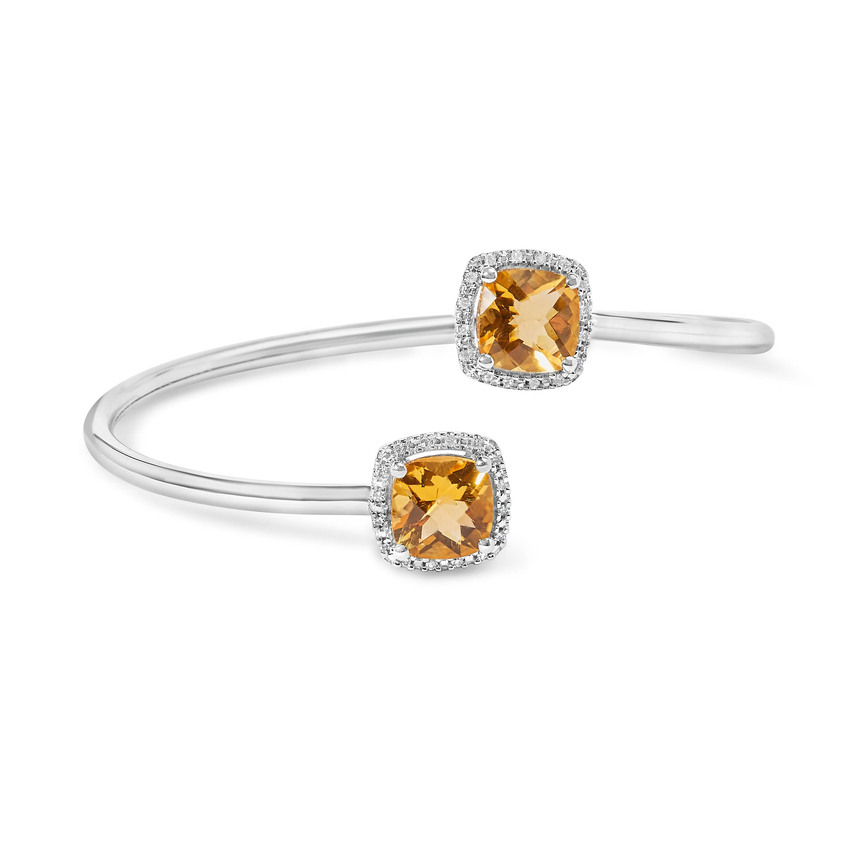 .925 Sterling Silver 8mm Cushion Cut Yellow Citrine Gemstone and Diamond Accent Split Bypass Bangle Bracelet (H-I Color, SI1-SI2 Clarity)  - Fits up to 7.75" Inches - Image 4
