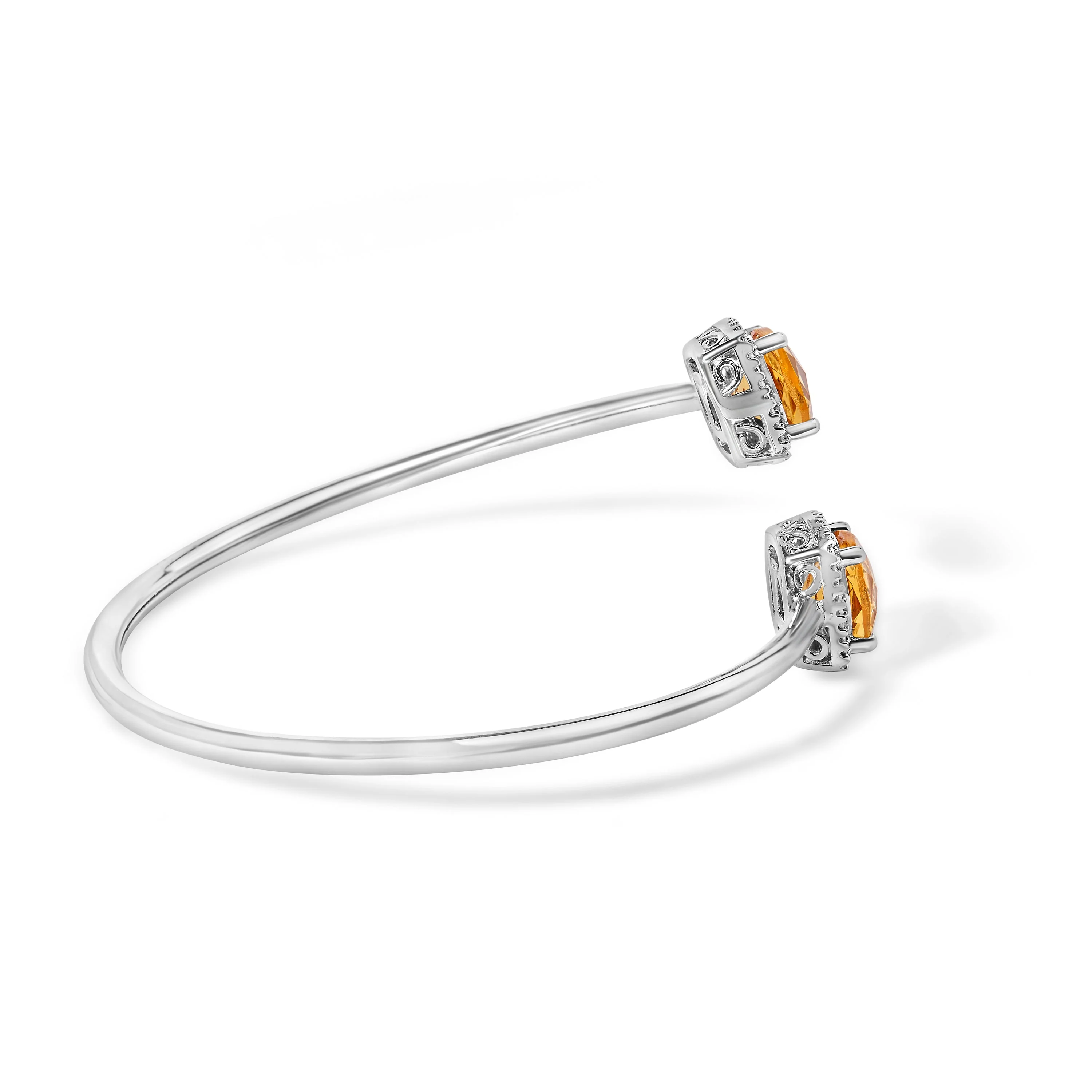 .925 Sterling Silver 8mm Cushion Cut Yellow Citrine Gemstone and Diamond Accent Split Bypass Bangle Bracelet (H-I Color, SI1-SI2 Clarity)  - Fits up to 7.75" Inches - Image 5