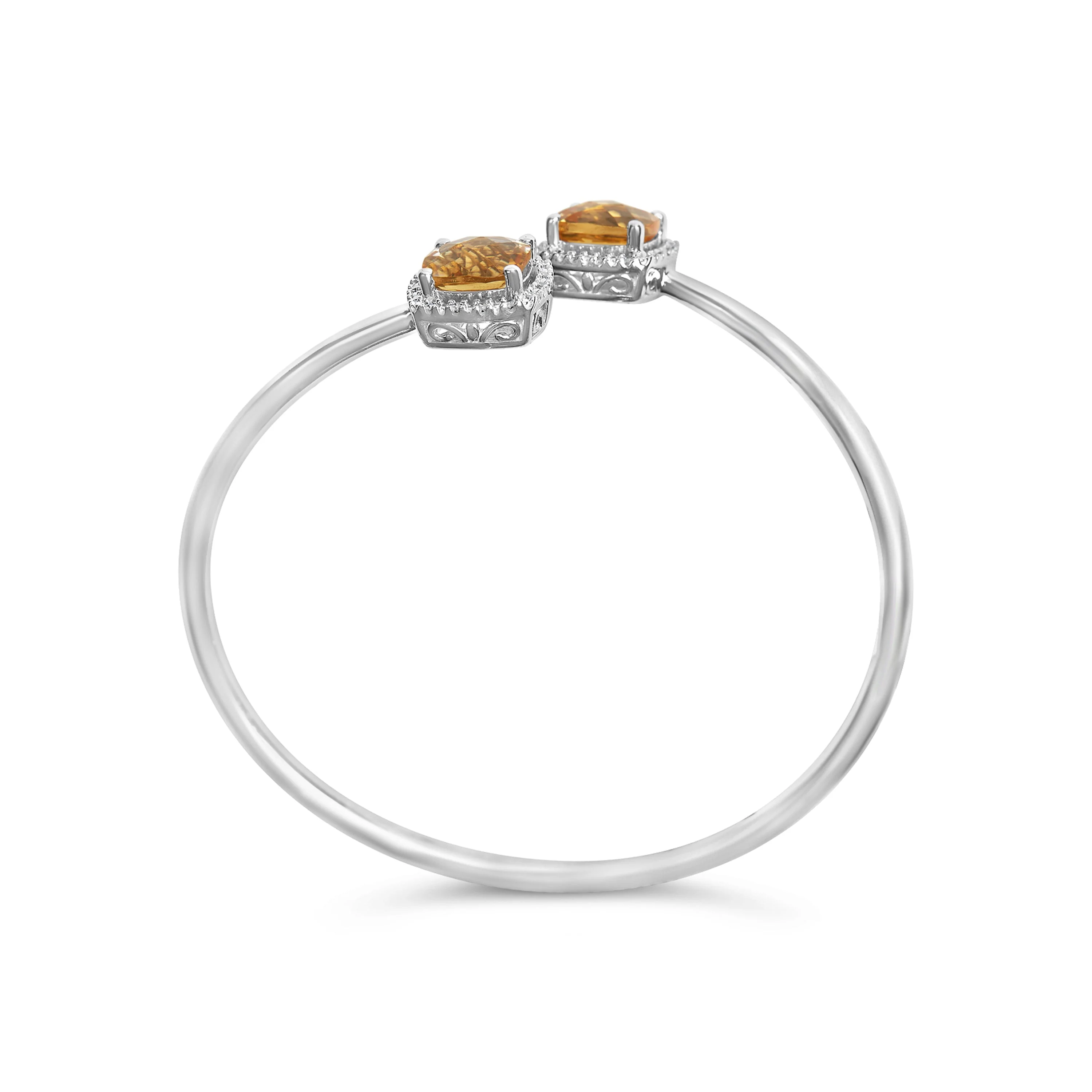 .925 Sterling Silver 8mm Cushion Cut Yellow Citrine Gemstone and Diamond Accent Split Bypass Bangle Bracelet (H-I Color, SI1-SI2 Clarity)  - Fits up to 7.75" Inches - Image 6