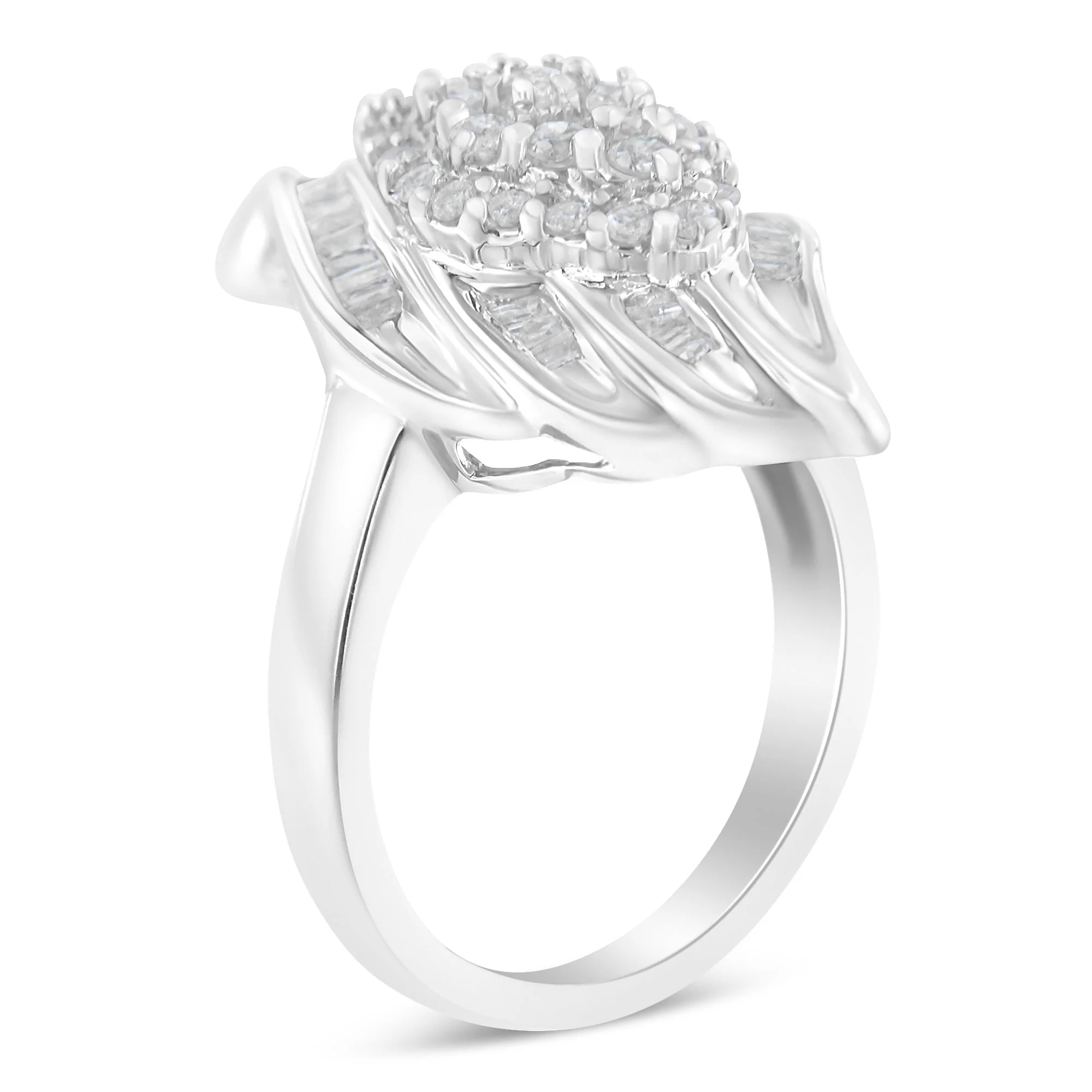 .925 Sterling Silver Â¾ Cttw Round and Baguette Cut Diamond Stair-Stepped Cluster Waterfall Cocktail Ring (I-J Color, I2-I3 Clarity) - Size 6 - Image 3