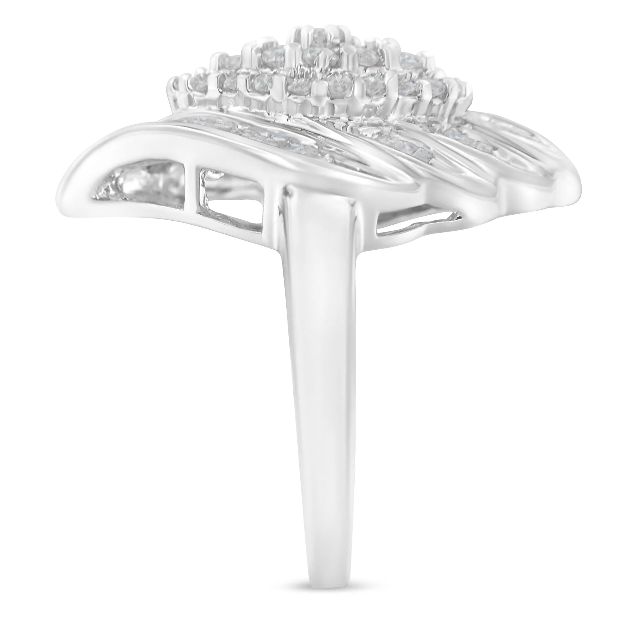 .925 Sterling Silver Â¾ Cttw Round and Baguette Cut Diamond Stair-Stepped Cluster Waterfall Cocktail Ring (I-J Color, I2-I3 Clarity) - Size 6 - Image 4