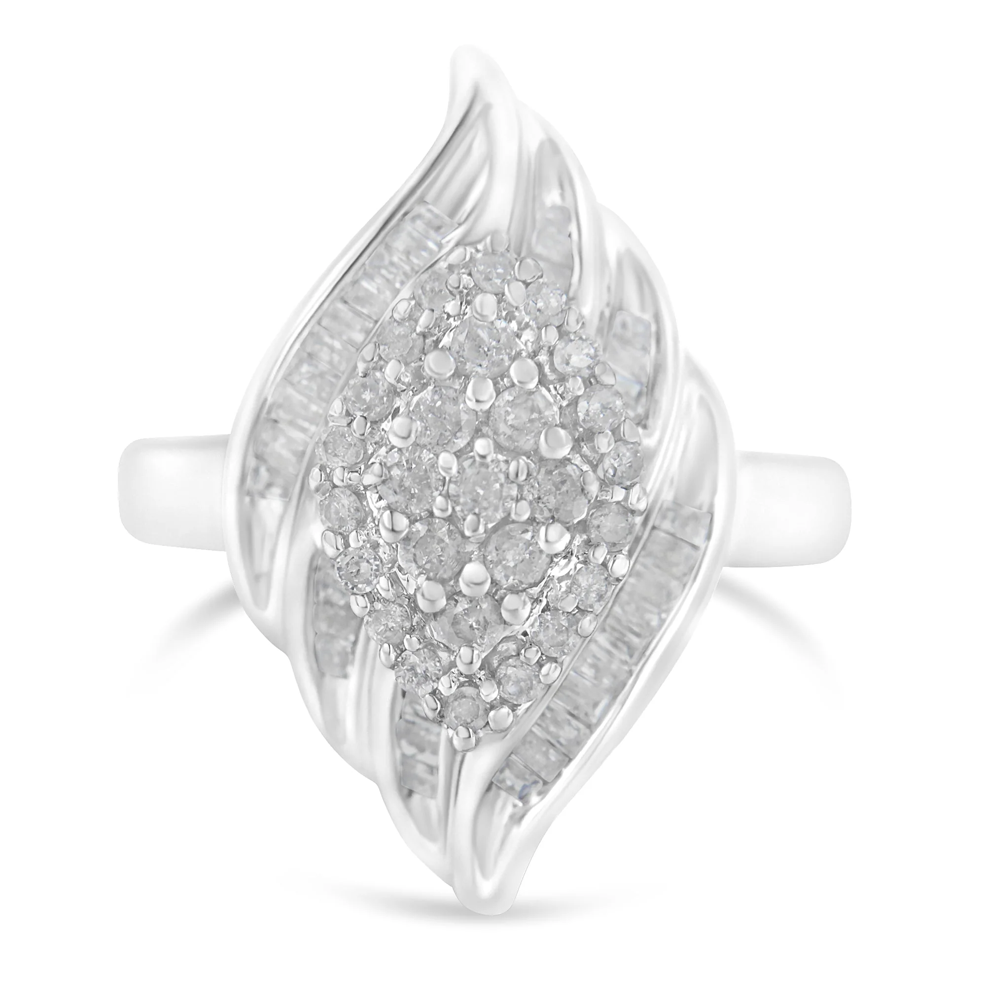 .925 Sterling Silver Â¾ Cttw Round and Baguette Cut Diamond Stair-Stepped Cluster Waterfall Cocktail Ring (I-J Color, I2-I3 Clarity) - Size 6 - Image 5