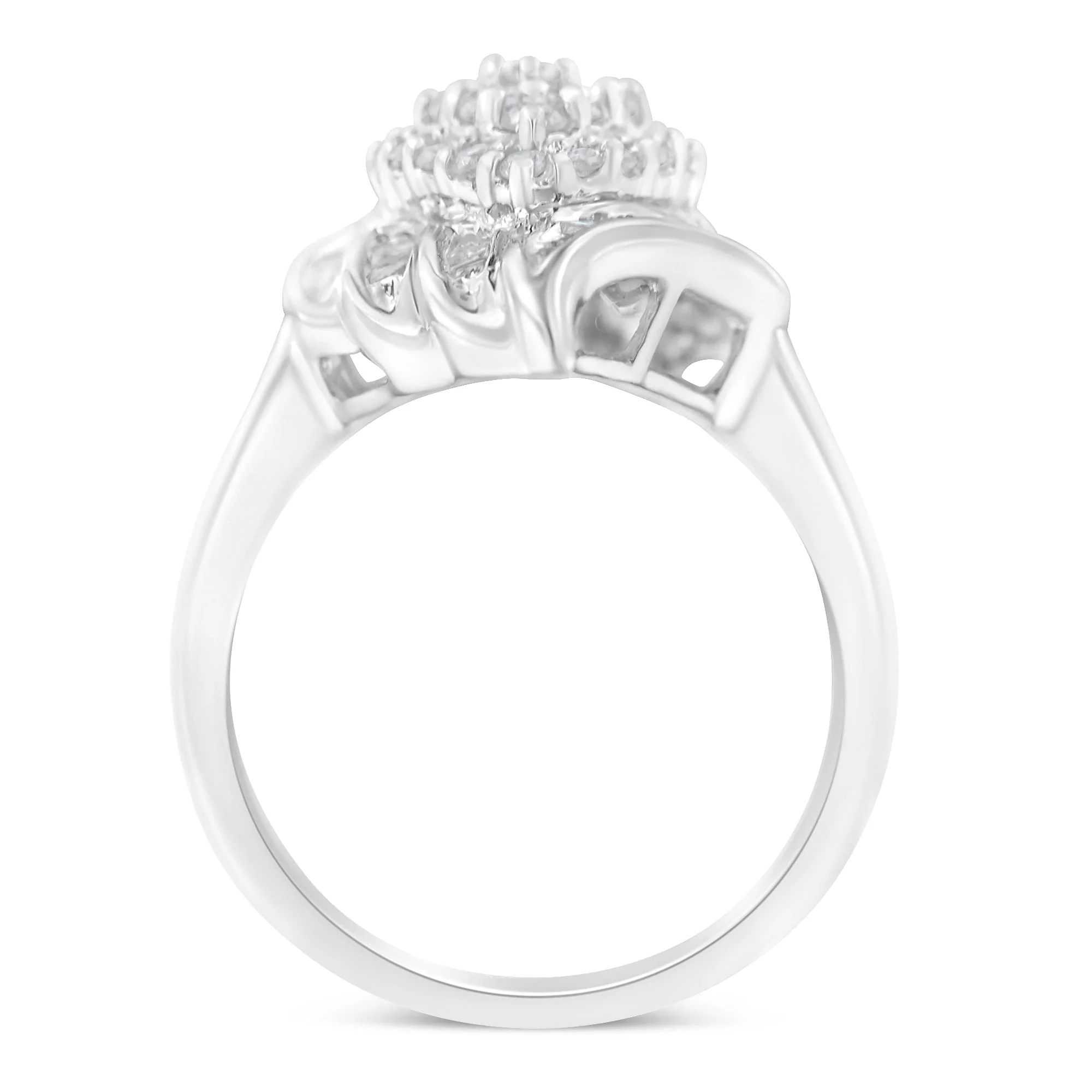 .925 Sterling Silver Â¾ Cttw Round and Baguette Cut Diamond Stair-Stepped Cluster Waterfall Cocktail Ring (I-J Color, I2-I3 Clarity) - Size 6 - Image 6