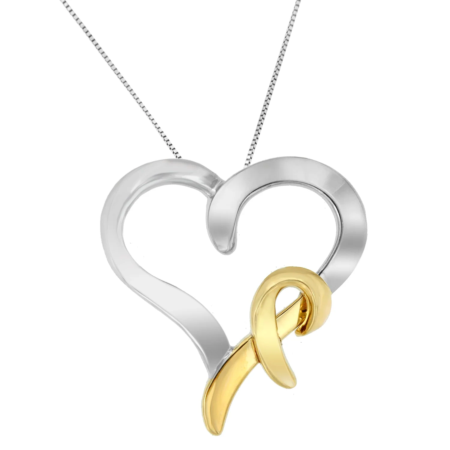 .925 Sterling Silver and 14K Yellow Gold Two-Tone Heart Shaped Pendant Necklace - Image 2