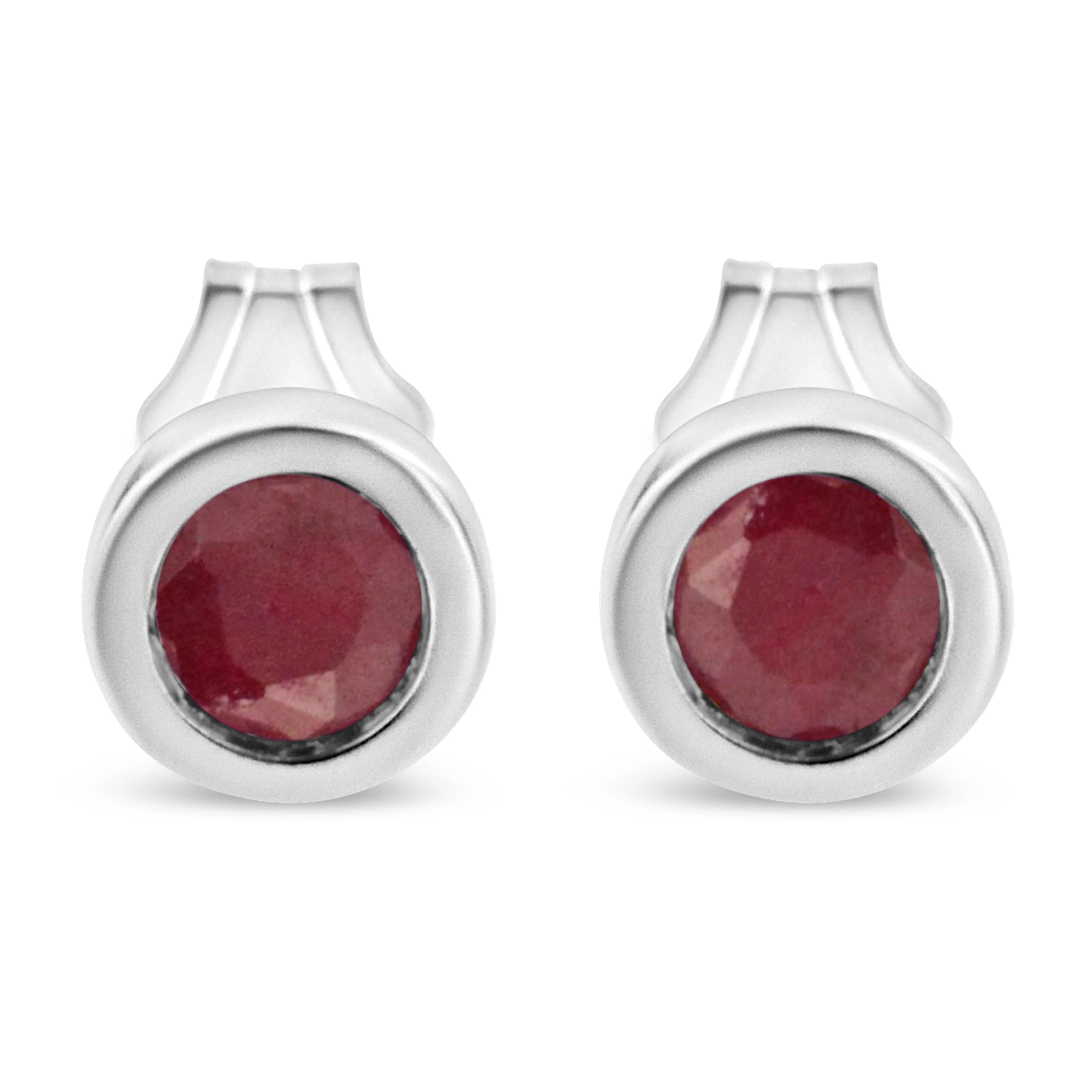 .925 Sterling Silver Bezel Set 3.5mm Created Red Ruby Gemstone Solitaire Stud Earrings - Image 3