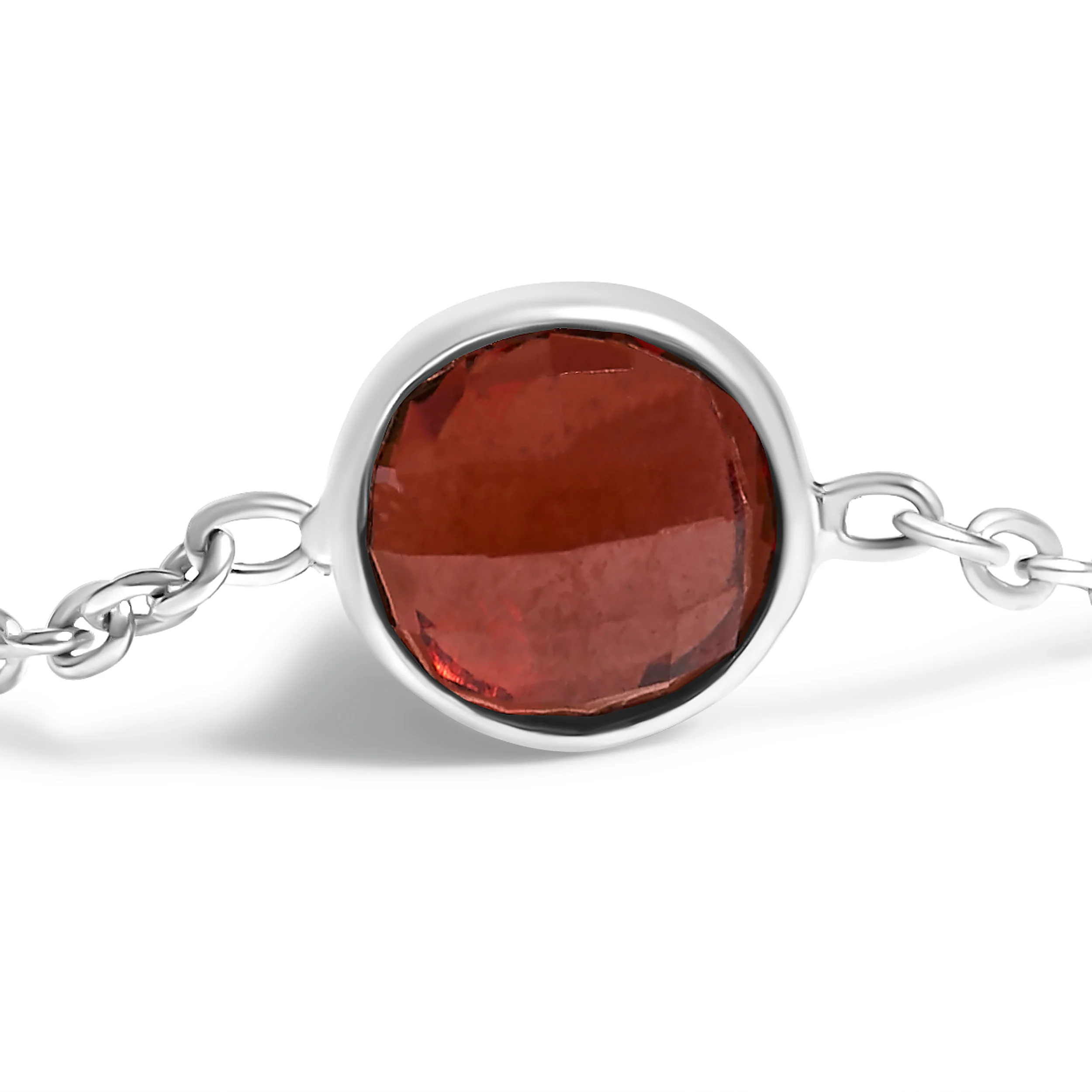 .925 Sterling Silver Bezel Set Red Garnet 5 Station Adjustable Bolo Bracelet - Image 2