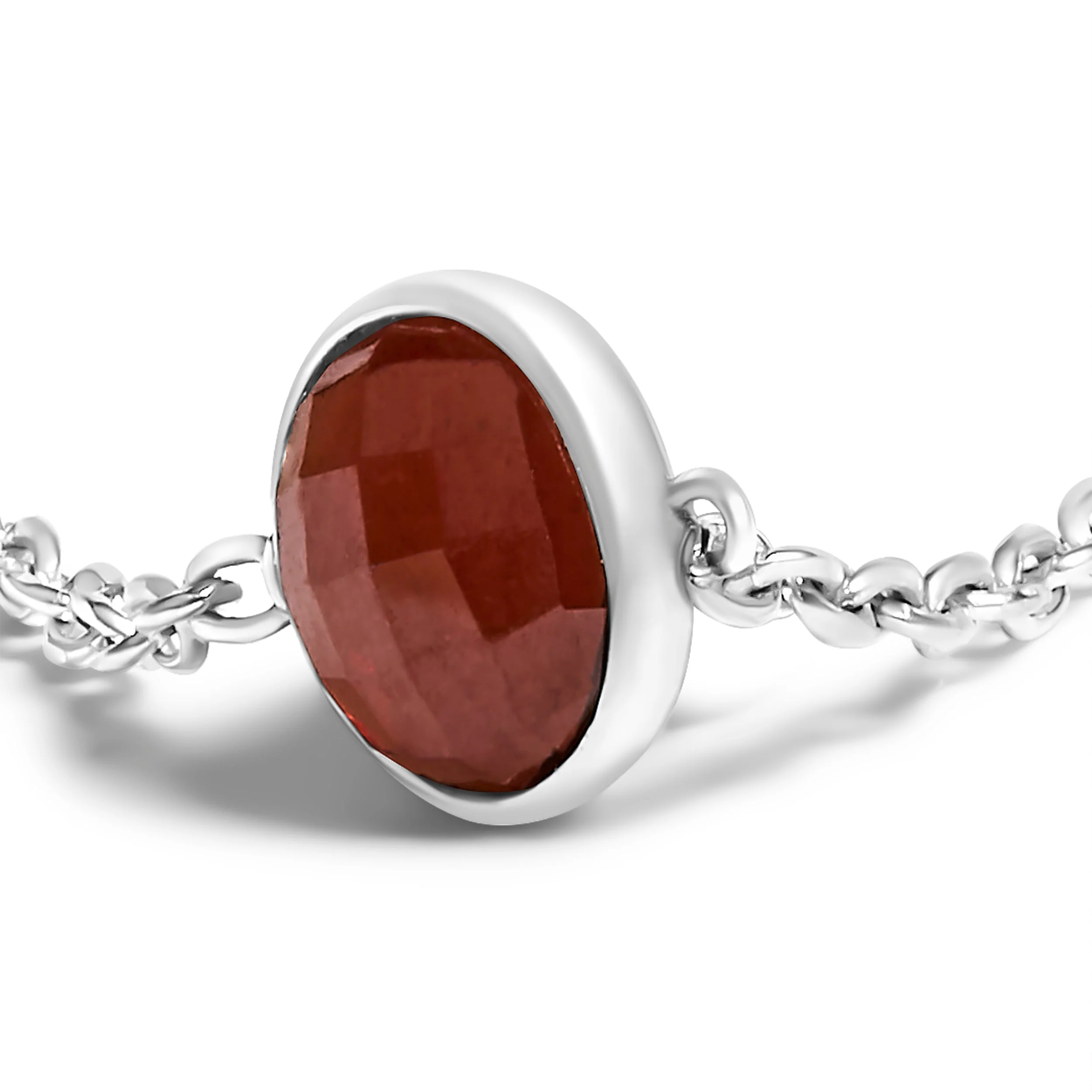 .925 Sterling Silver Bezel Set Red Garnet 5 Station Adjustable Bolo Bracelet - Image 3