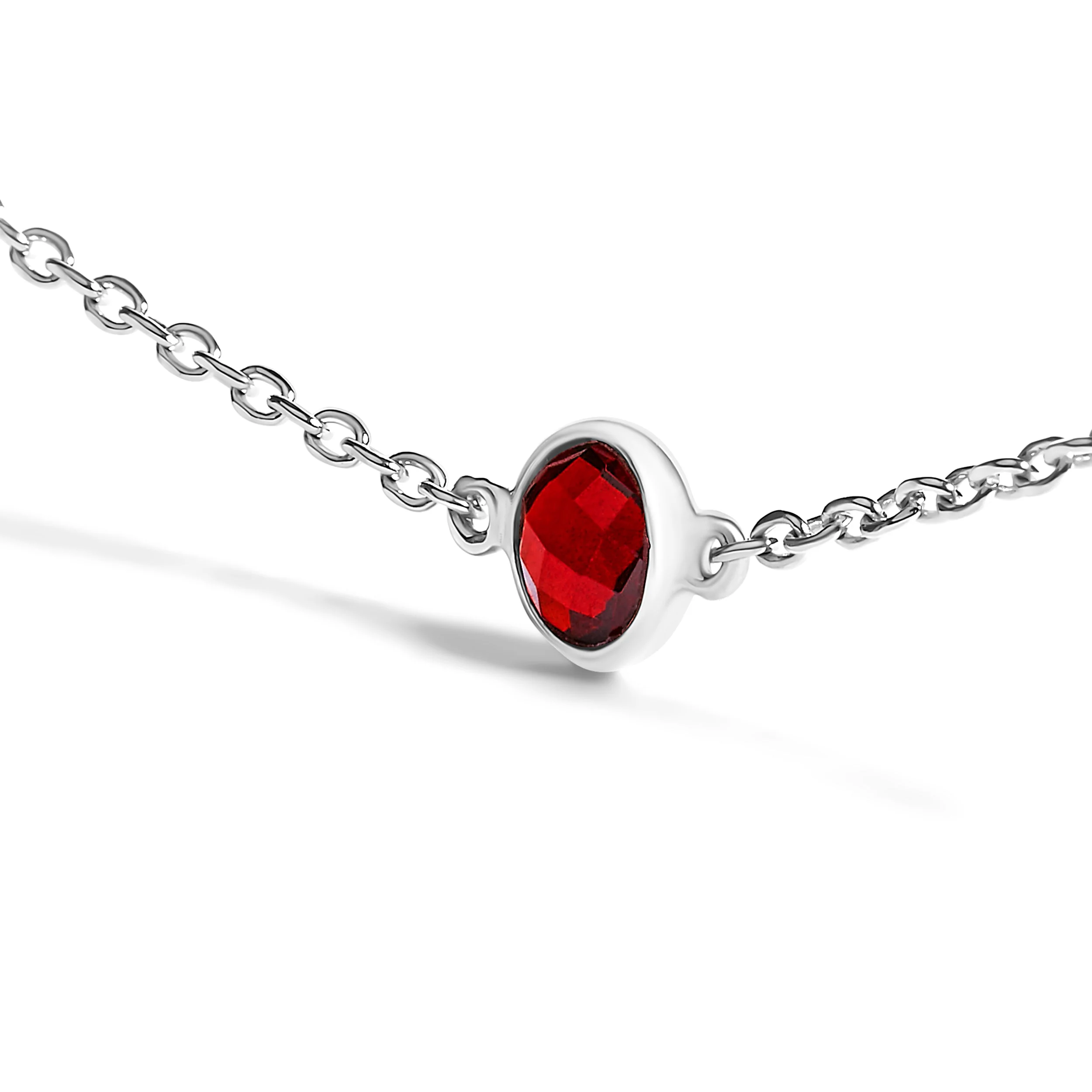 .925 Sterling Silver Bezel Set Red Garnet 5 Station Adjustable Bolo Bracelet - Image 4