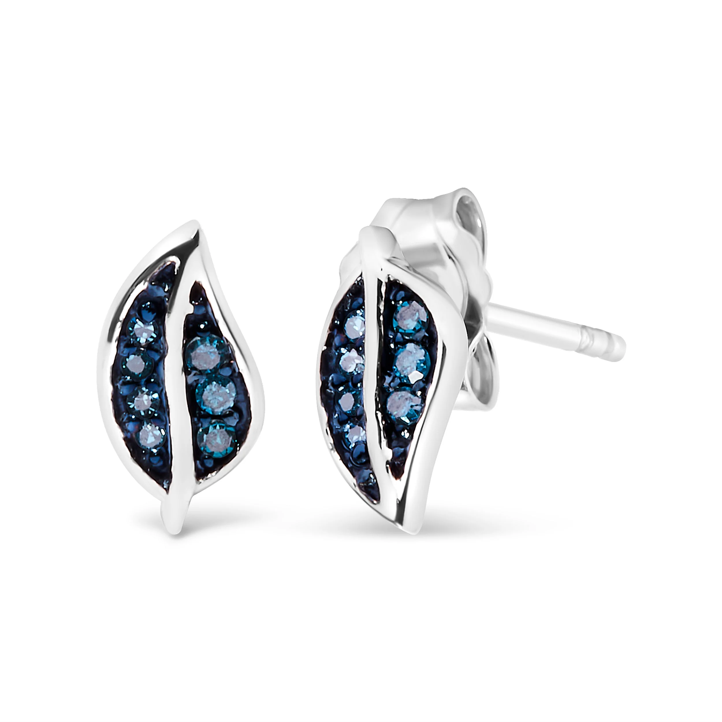 .925 Sterling Silver Blue Diamond Accent Leaf Stud Earrings - Image 2
