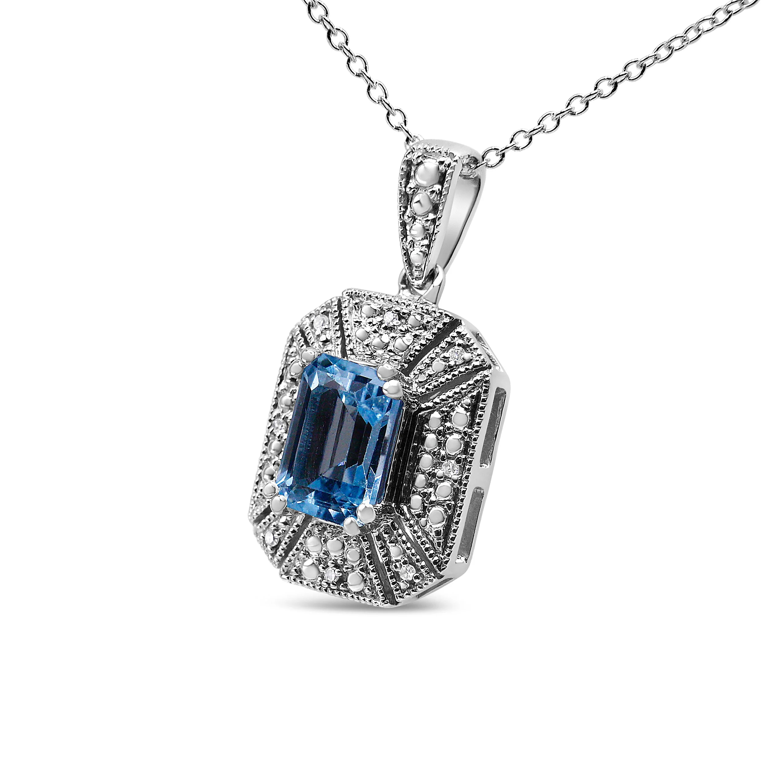 .925 Sterling Silver Blue Topaz and Diamond Accent Art Deco Style 18" Pendant Necklace (I-J Color, I1-I2 Clarity) - Image 5