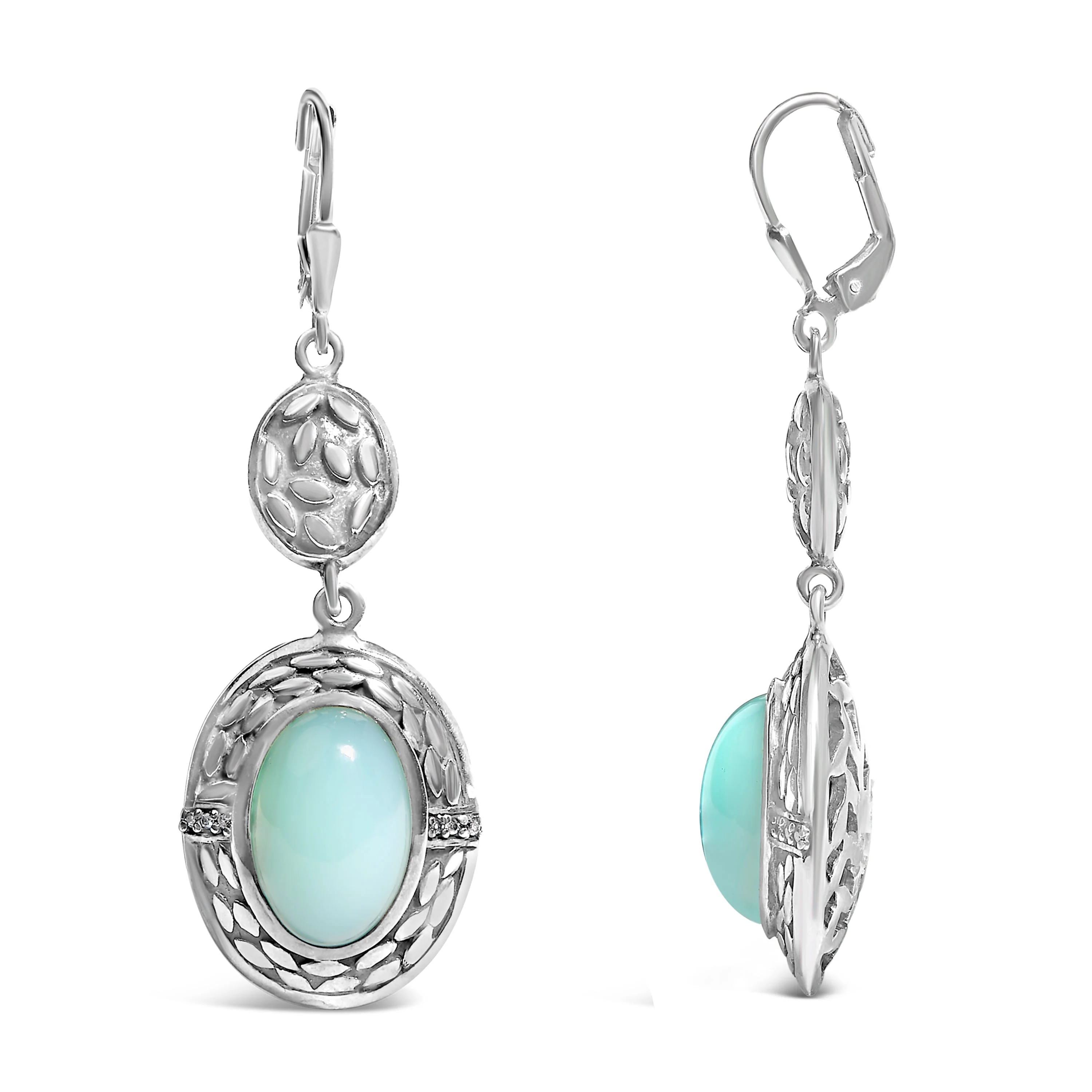 .925 Sterling Silver Chalcedony Diamond Accent Drop and Dangle Earring (K-L Color, I1-I2 Clarity) - Image 3