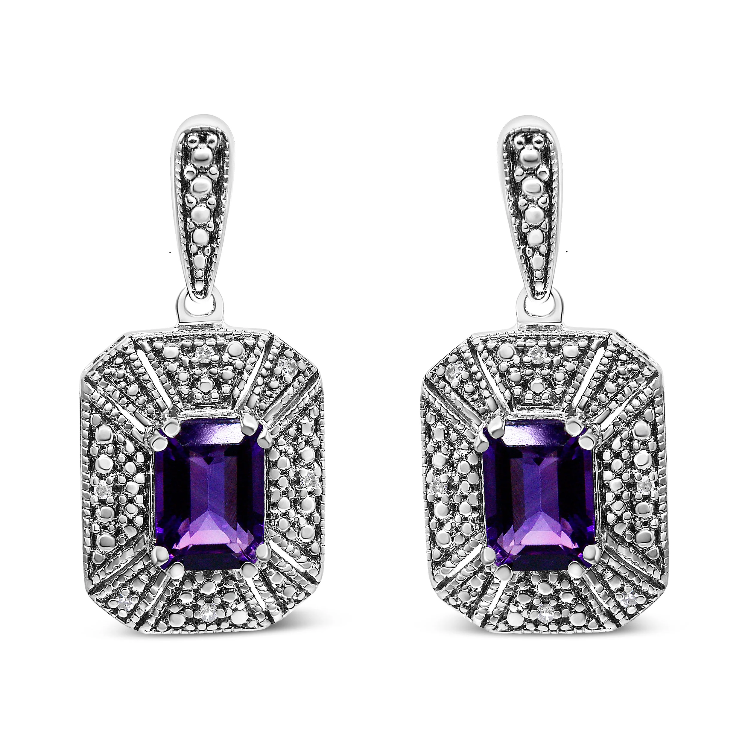 .925 Sterling Silver Diamond Accent and 7x5mm Purple Amethyst Stud Earrings (I-J Color, I2-I3 Clarity) - Image 4