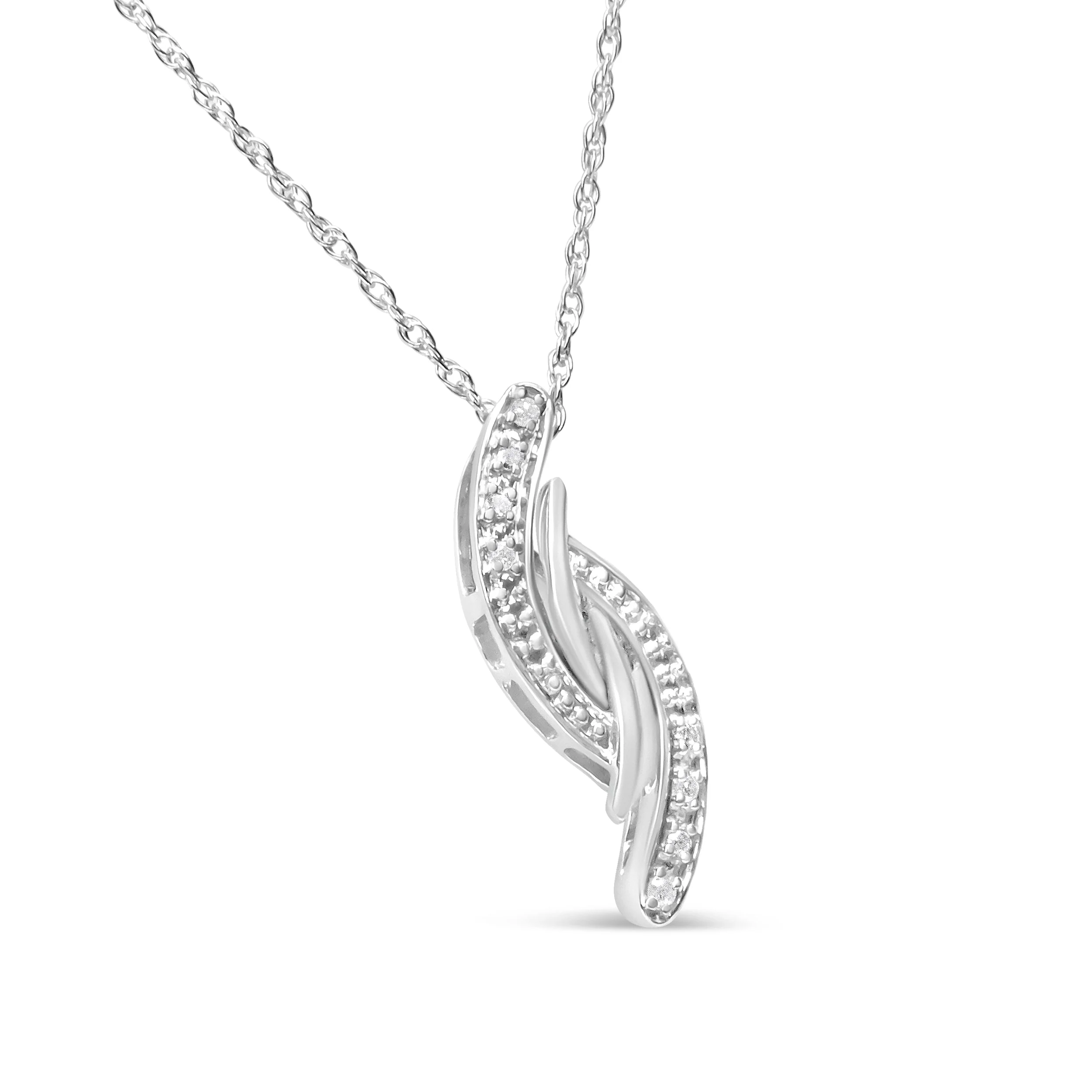 .925 Sterling Silver Diamond Accent Bypass Curve 18" Pendant Necklace (I-J Color, I3 Clarity) - Image 6