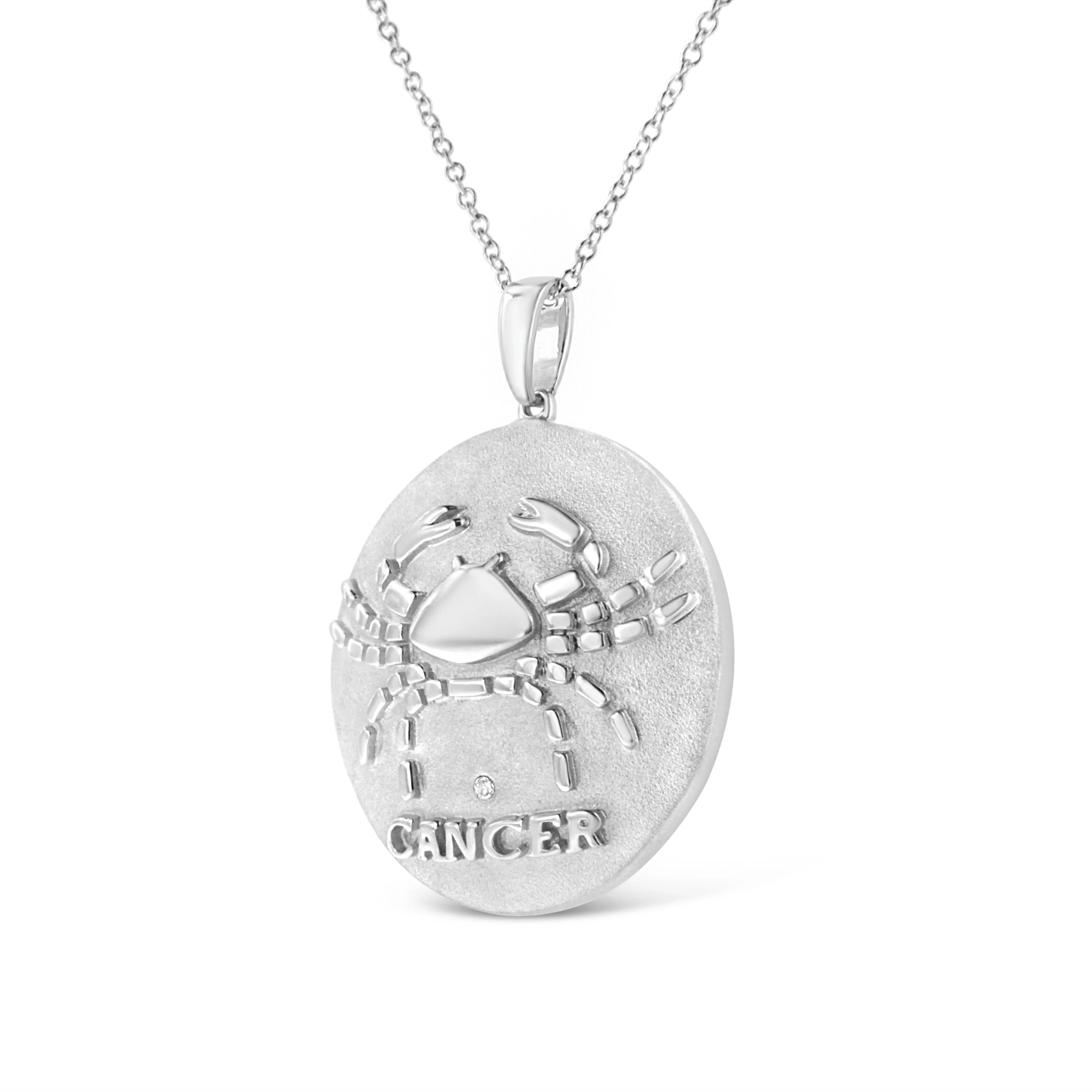 .925 Sterling Silver Diamond Accent Cancer Zodiac Design 18" Pendant Necklace Medallion (K-L Color, I1-I2 Clarity) - Image 3