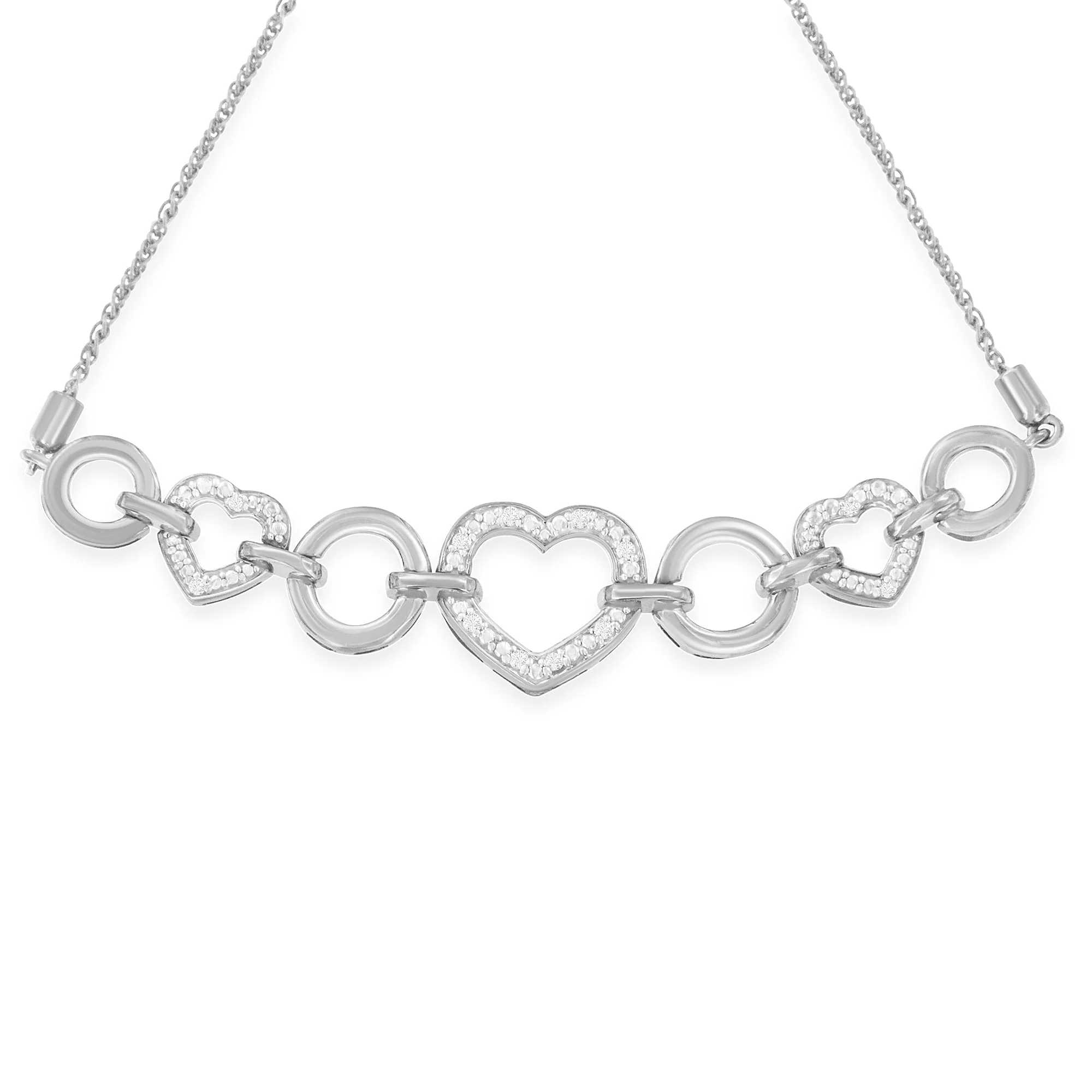 .925 Sterling Silver Diamond Accent Interlinking Triple Heart 4â€-10â€ Adjustable Bolo Tennis Bracelet (H-I Color, I2-I3 Clarity) - Image 2