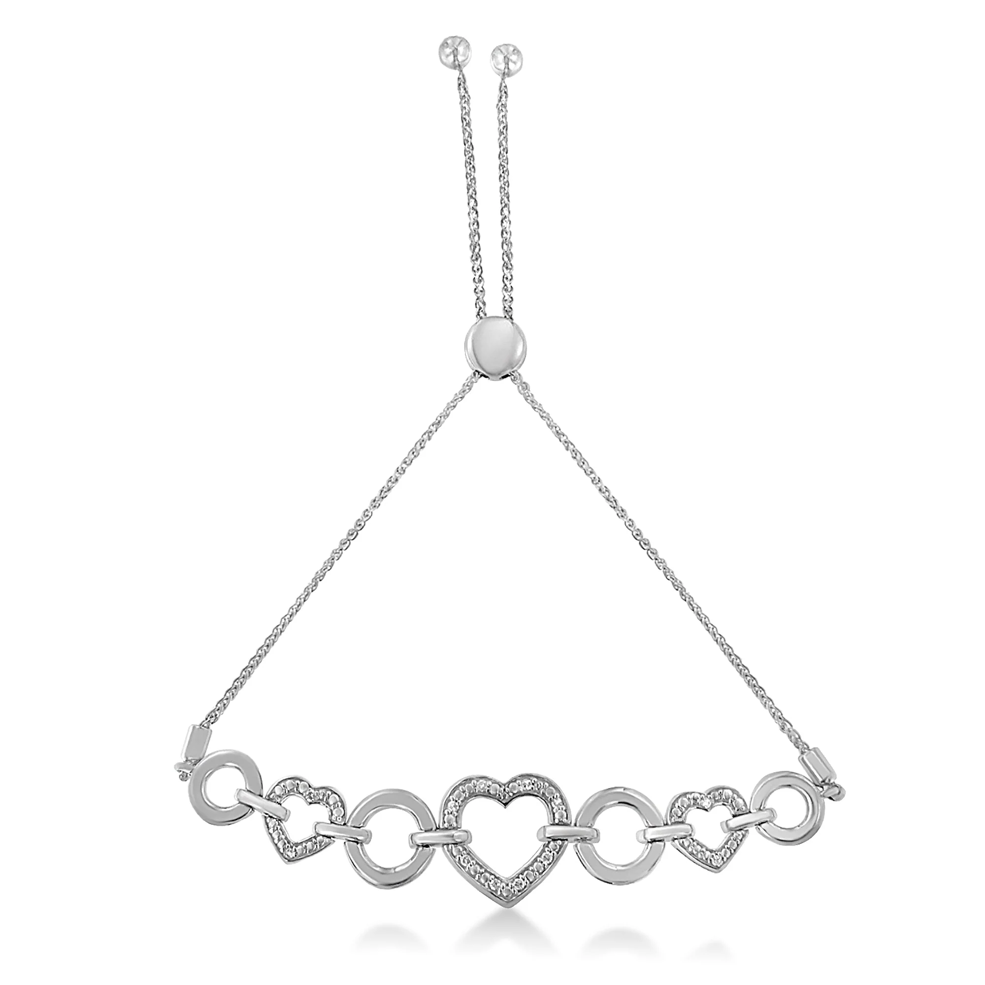 .925 Sterling Silver Diamond Accent Interlinking Triple Heart 4â€-10â€ Adjustable Bolo Tennis Bracelet (H-I Color, I2-I3 Clarity) - Image 3