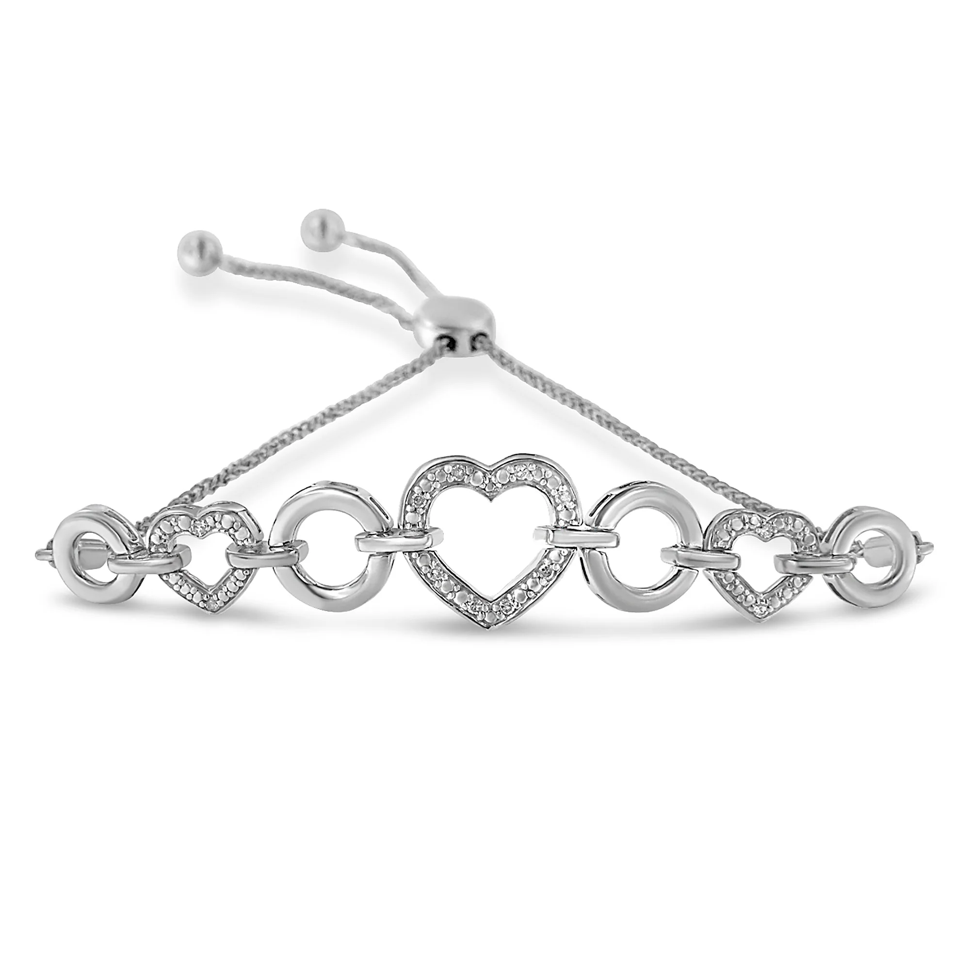 .925 Sterling Silver Diamond Accent Interlinking Triple Heart 4â€-10â€ Adjustable Bolo Tennis Bracelet (H-I Color, I2-I3 Clarity) - Image 4