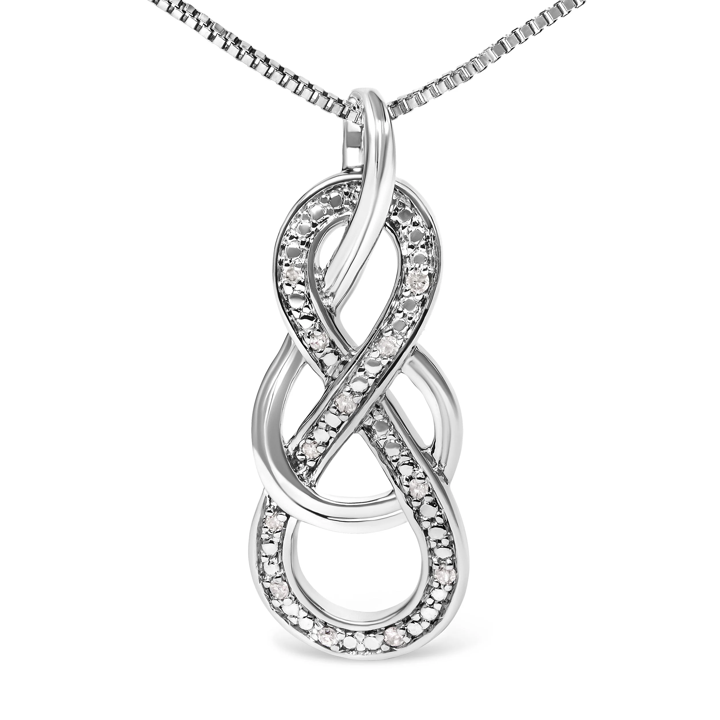925 Sterling Silver Diamond Accent Interlocking Infinity Pendant Necklace (H-I Color, I2-I3 Clarity) - 18" Inches - Image 2