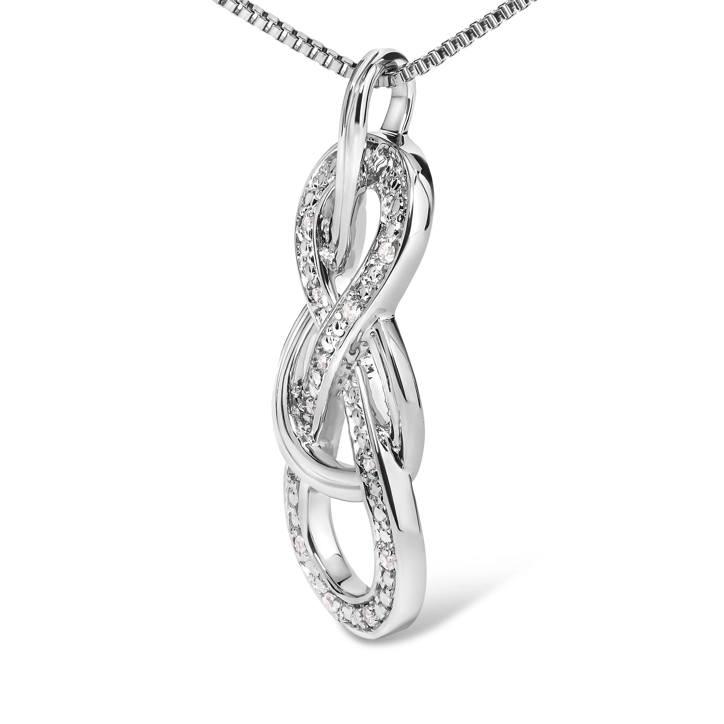 925 Sterling Silver Diamond Accent Interlocking Infinity Pendant Necklace (H-I Color, I2-I3 Clarity) - 18" Inches - Image 3