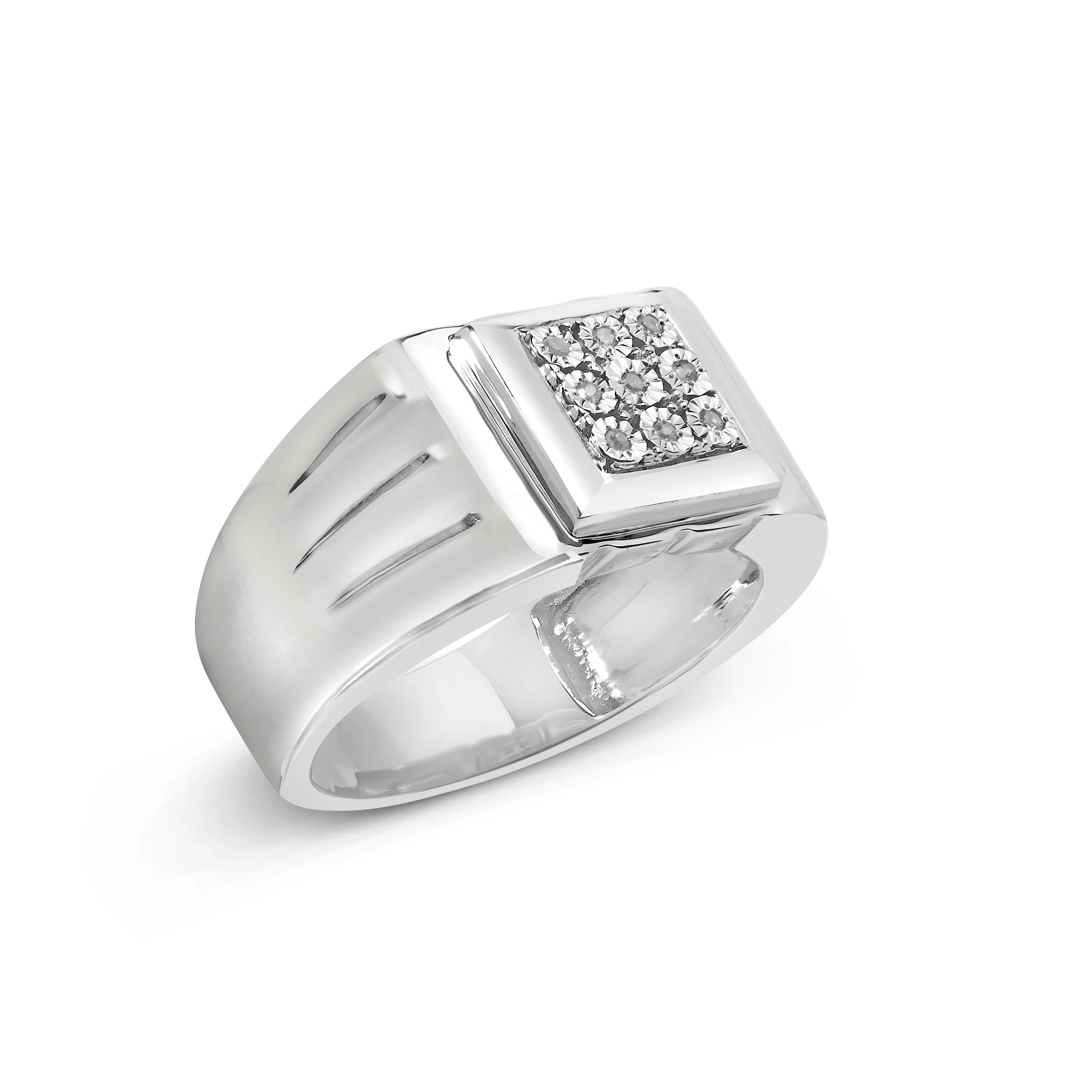 .925 Sterling Silver Diamond Accent Miracle-Set 9 Stone Ridged Band Gentlemen's Fashion Ring (I-J Color, I3 Clarity) - Size 10 - Image 3