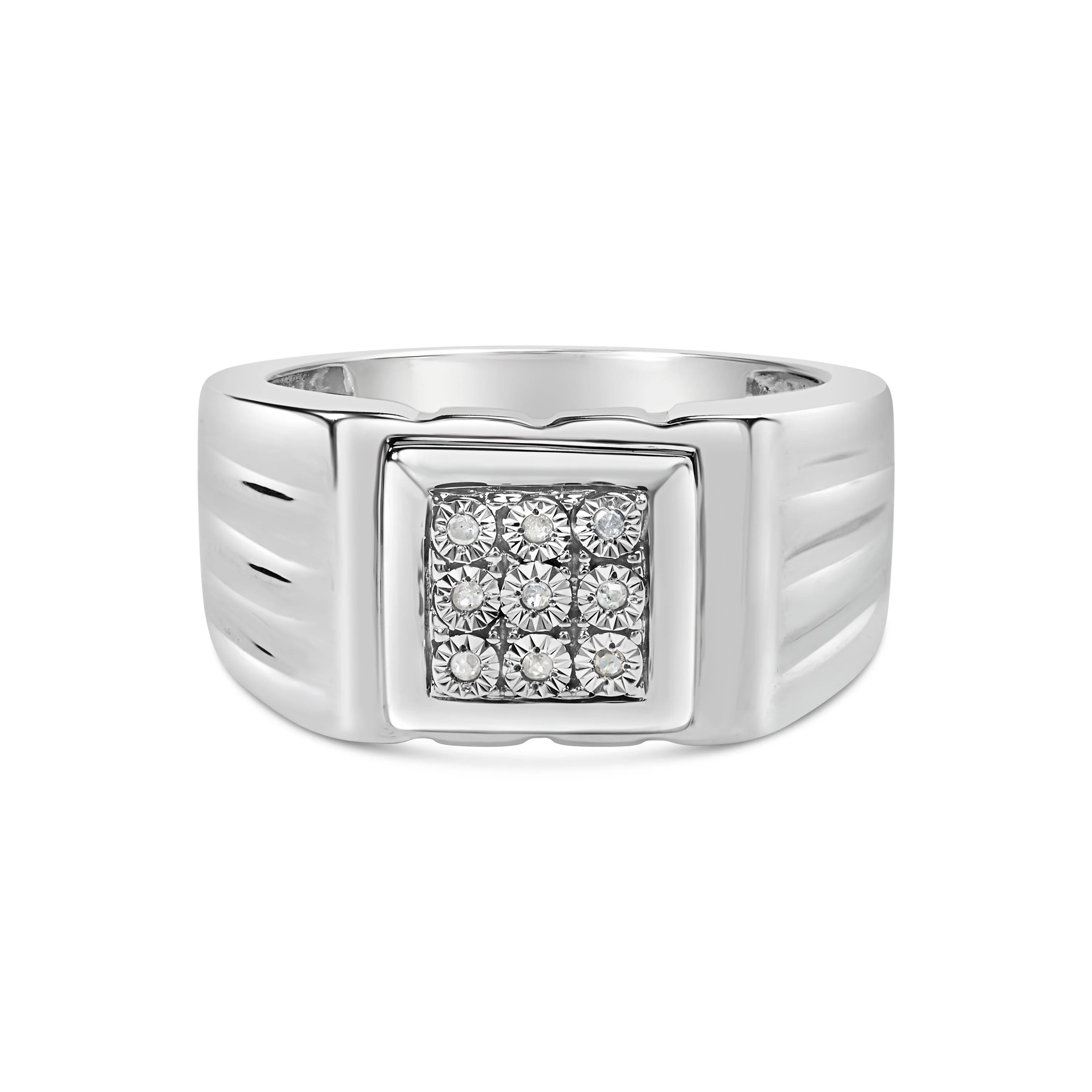.925 Sterling Silver Diamond Accent Miracle-Set 9 Stone Ridged Band Gentlemen's Fashion Ring (I-J Color, I3 Clarity) - Size 10 - Image 6