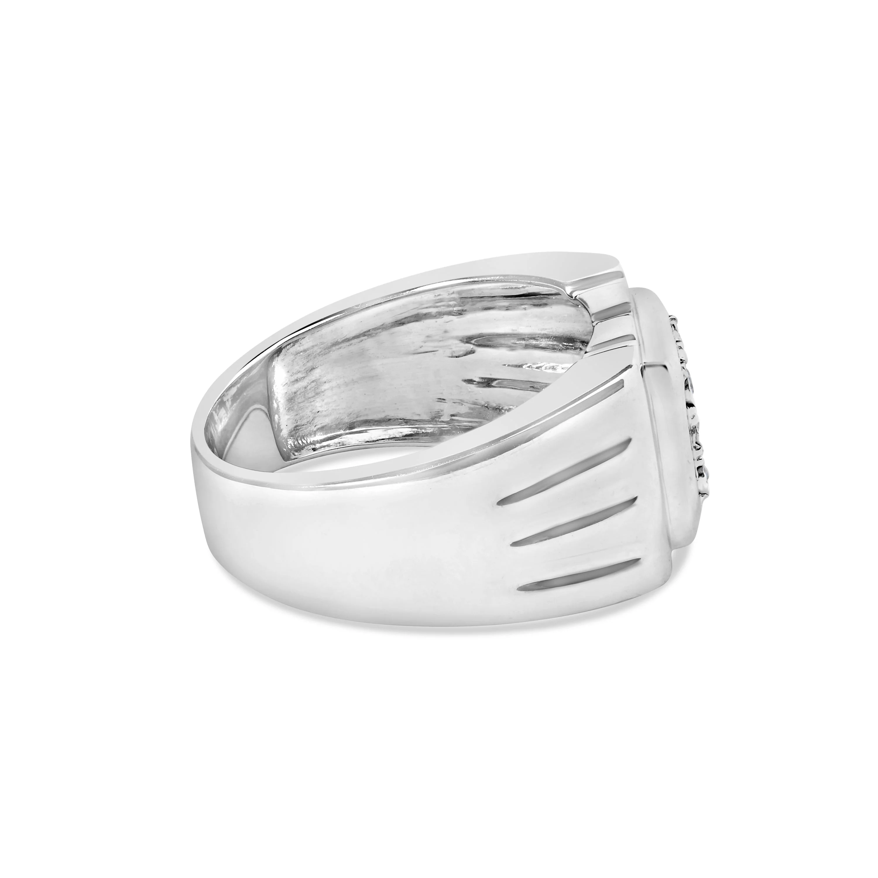 .925 Sterling Silver Diamond Accent Miracle-Set 9 Stone Ridged Band Gentlemen's Fashion Ring (I-J Color, I3 Clarity) - Size 10 - Image 7